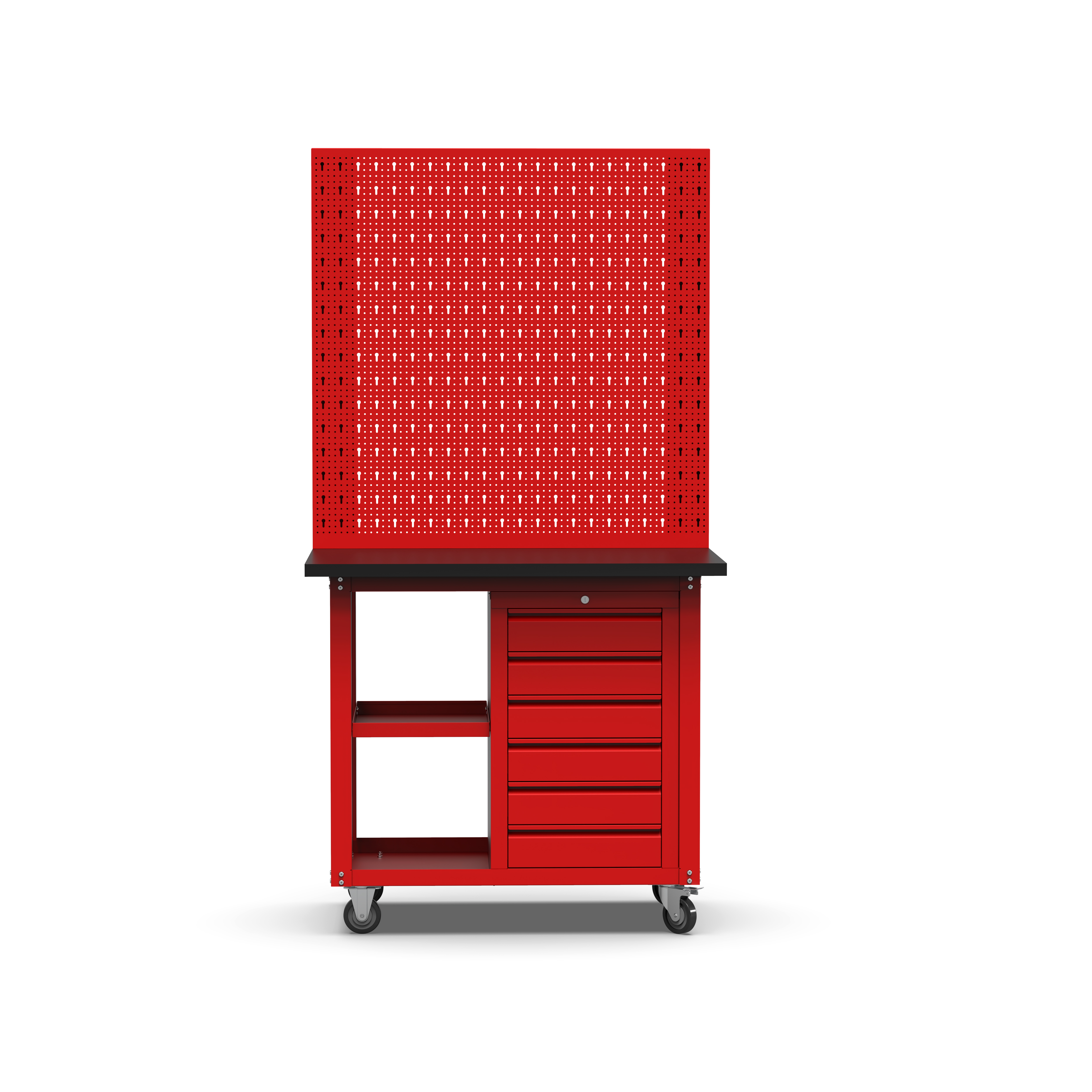 Arbetsvagn med pegboard och 6 l�dor | Kallvalsat st�l | 100x60x191 cm | R�d