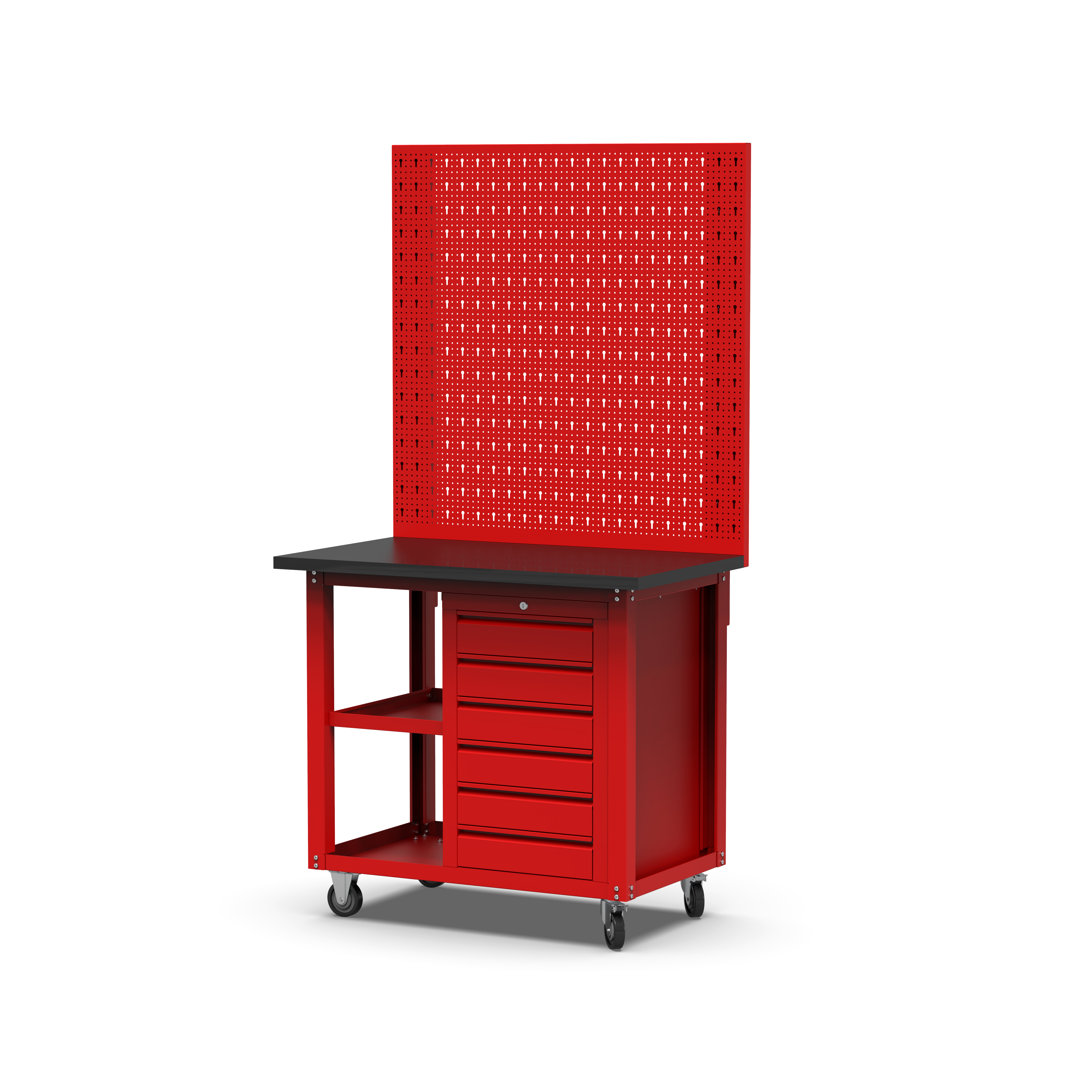 Arbetsvagn med pegboard och 6 l�dor | Kallvalsat st�l | 100x60x191 cm | R�d