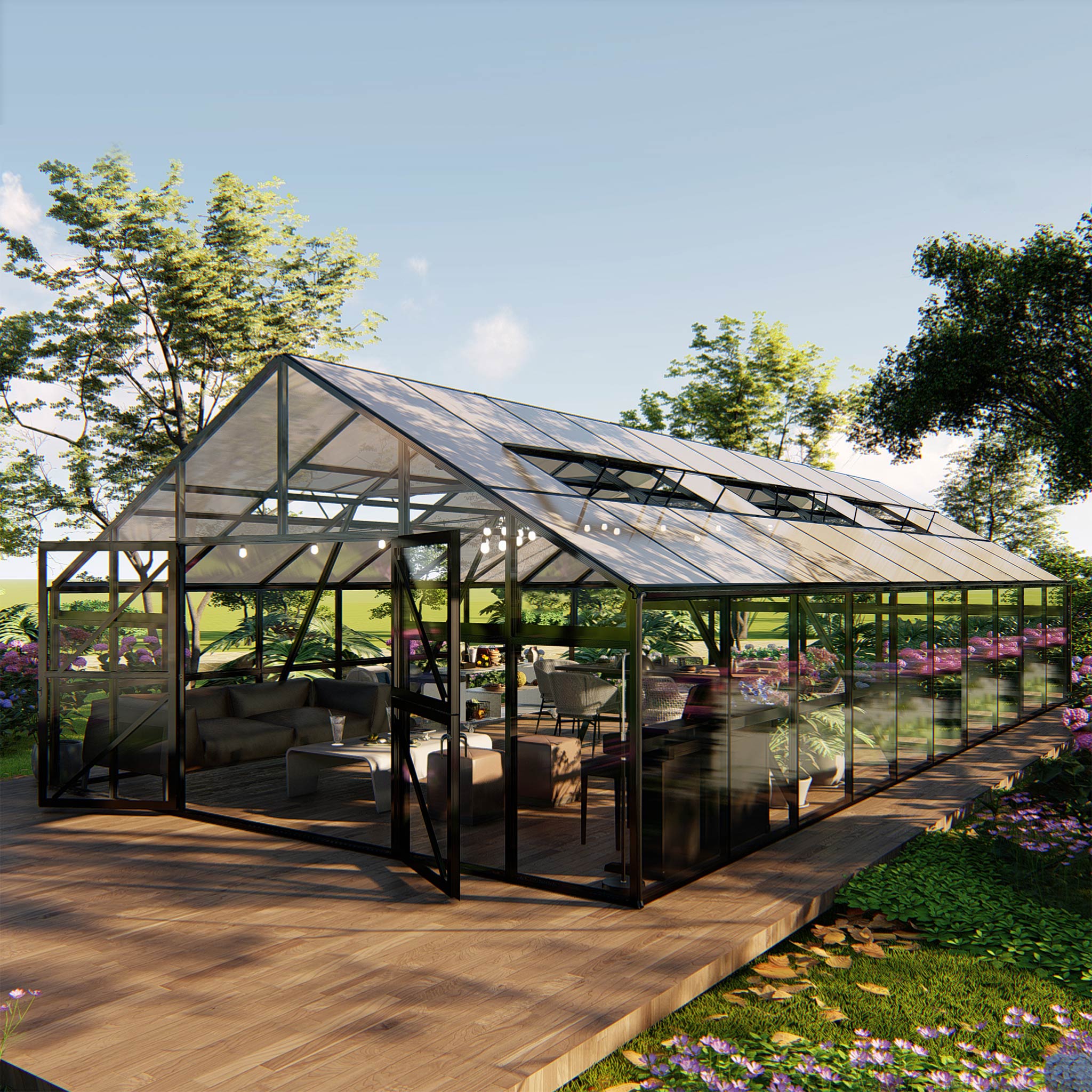 Extra brett premium glasväxthus 51m² | Stormgaranti och säkerhetsglas Extra brett premium glasväxthus 51m² | Stormgaranti och säkerhetsglas