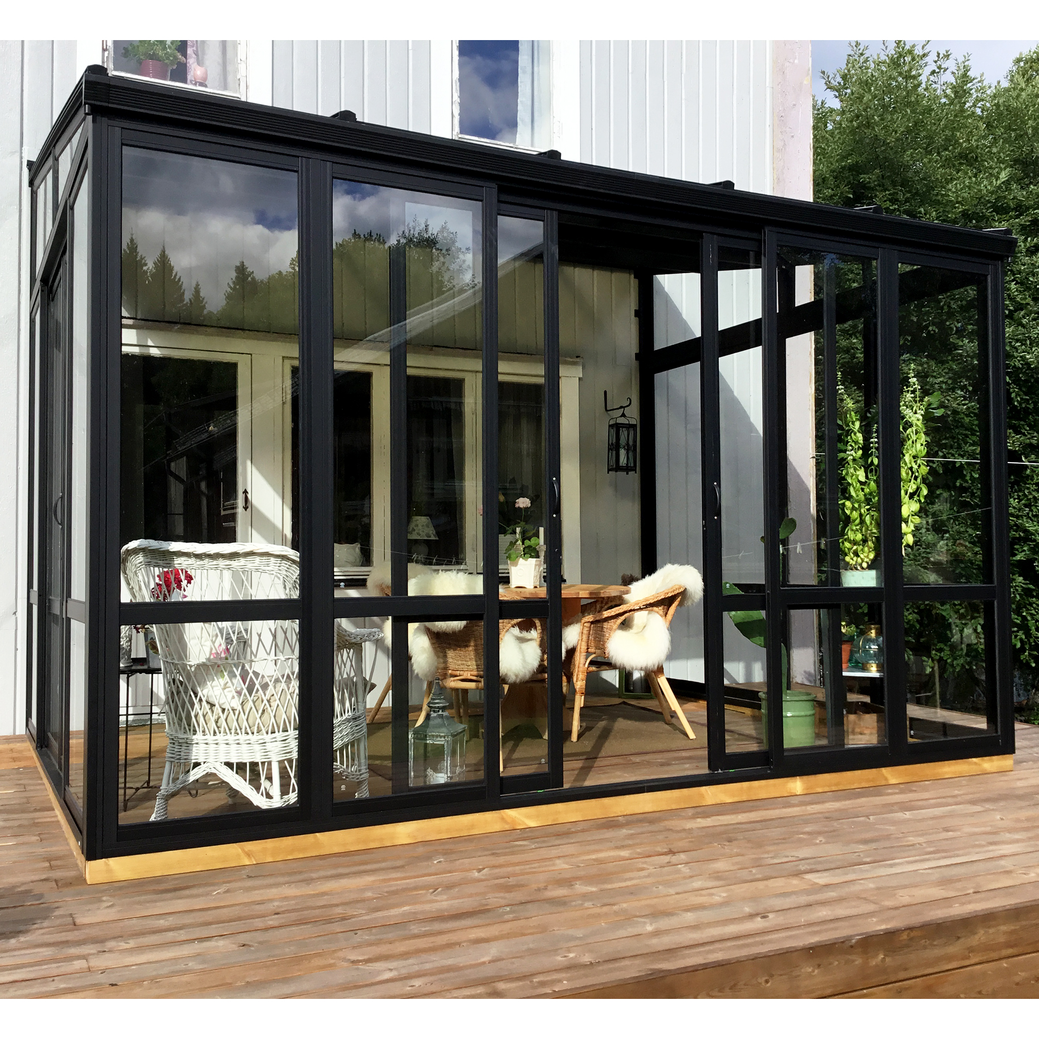 Uterum 10,7m² | Säkerhetsglas och kanalplast | Aluminiumstomme | Svart Uterum 10,7m² | Säkerhetsglas och kanalplast | Aluminiumstomme | Svart