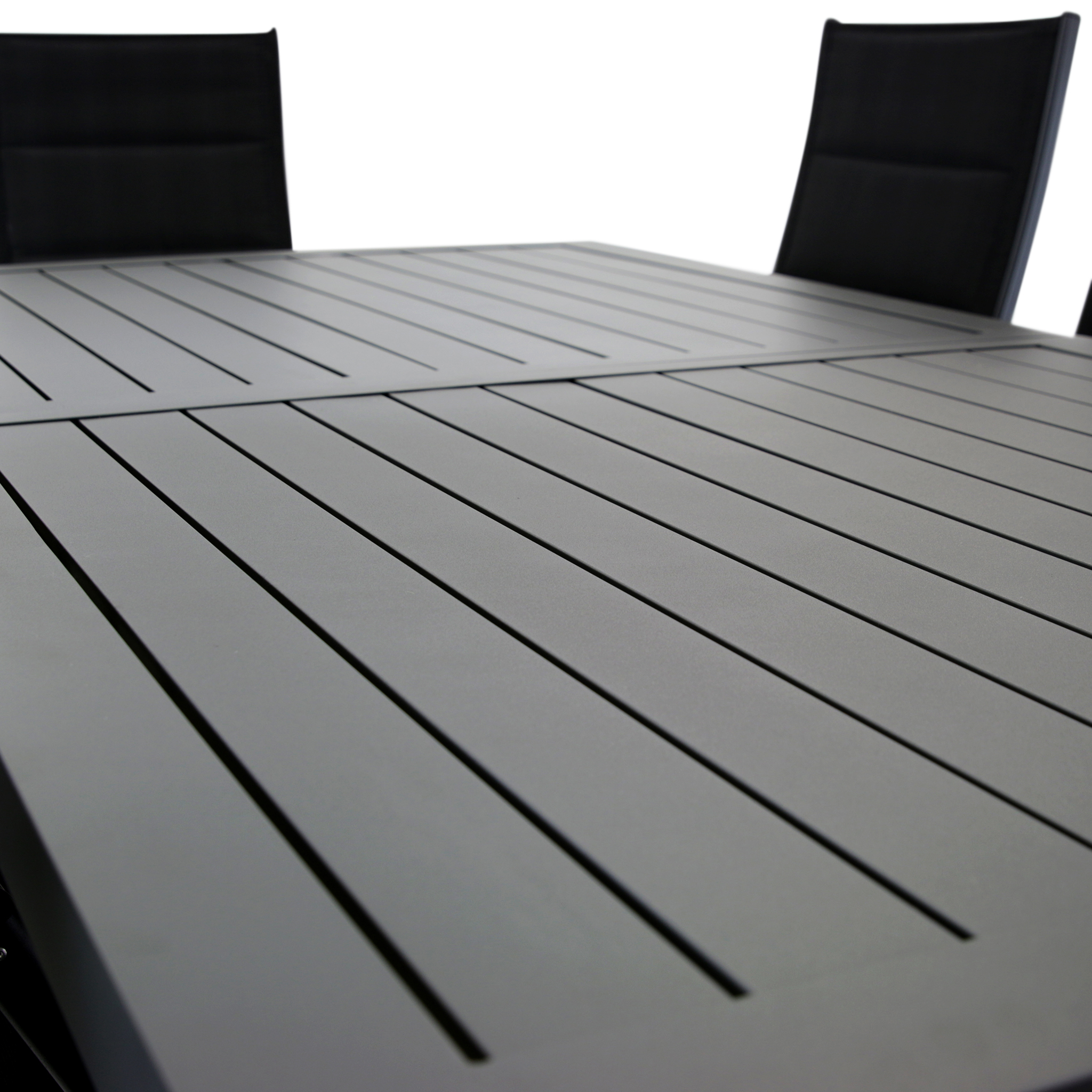 Förlängningsbart bord i aluminium 180-240cm | 8 positionsstolar Förlängningsbart bord i aluminium 180-240cm | 8 positionsstolar