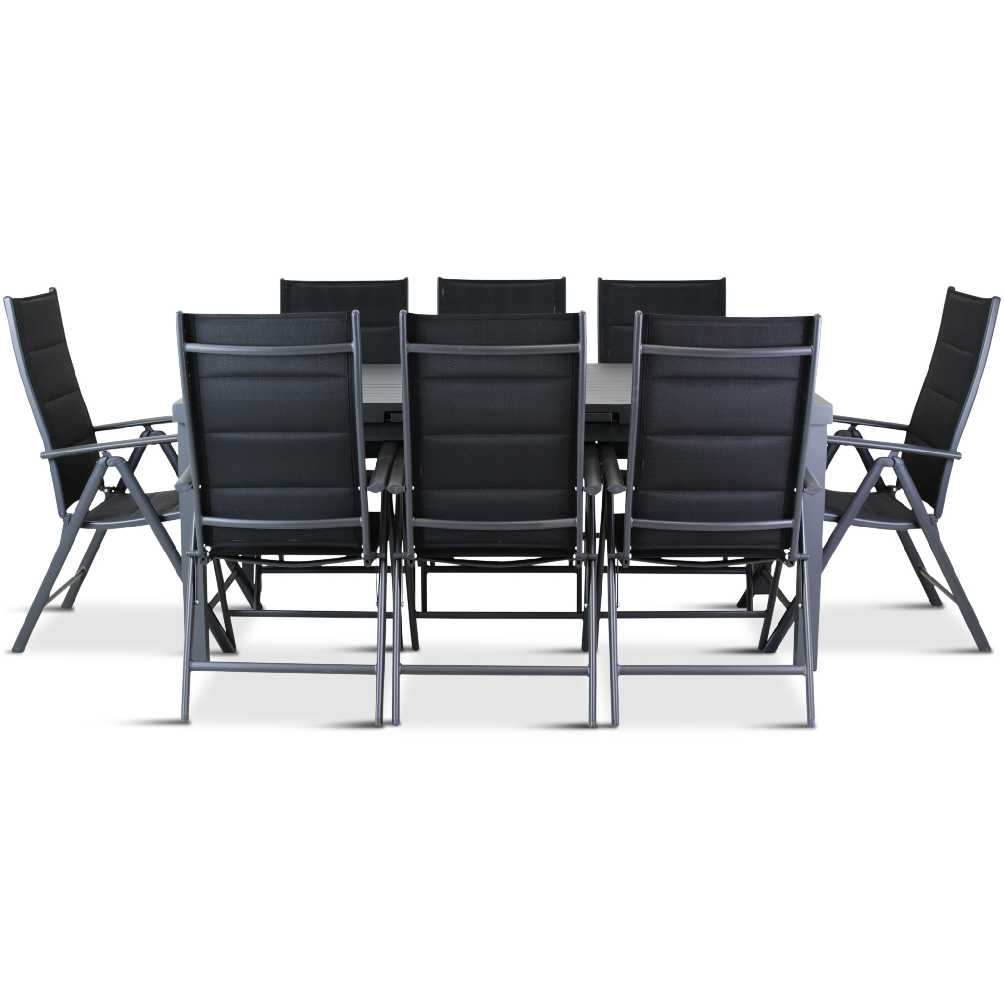 Förlängningsbart bord i aluminium 180-240cm | 8 positionsstolar Förlängningsbart bord i aluminium 180-240cm | 8 positionsstolar