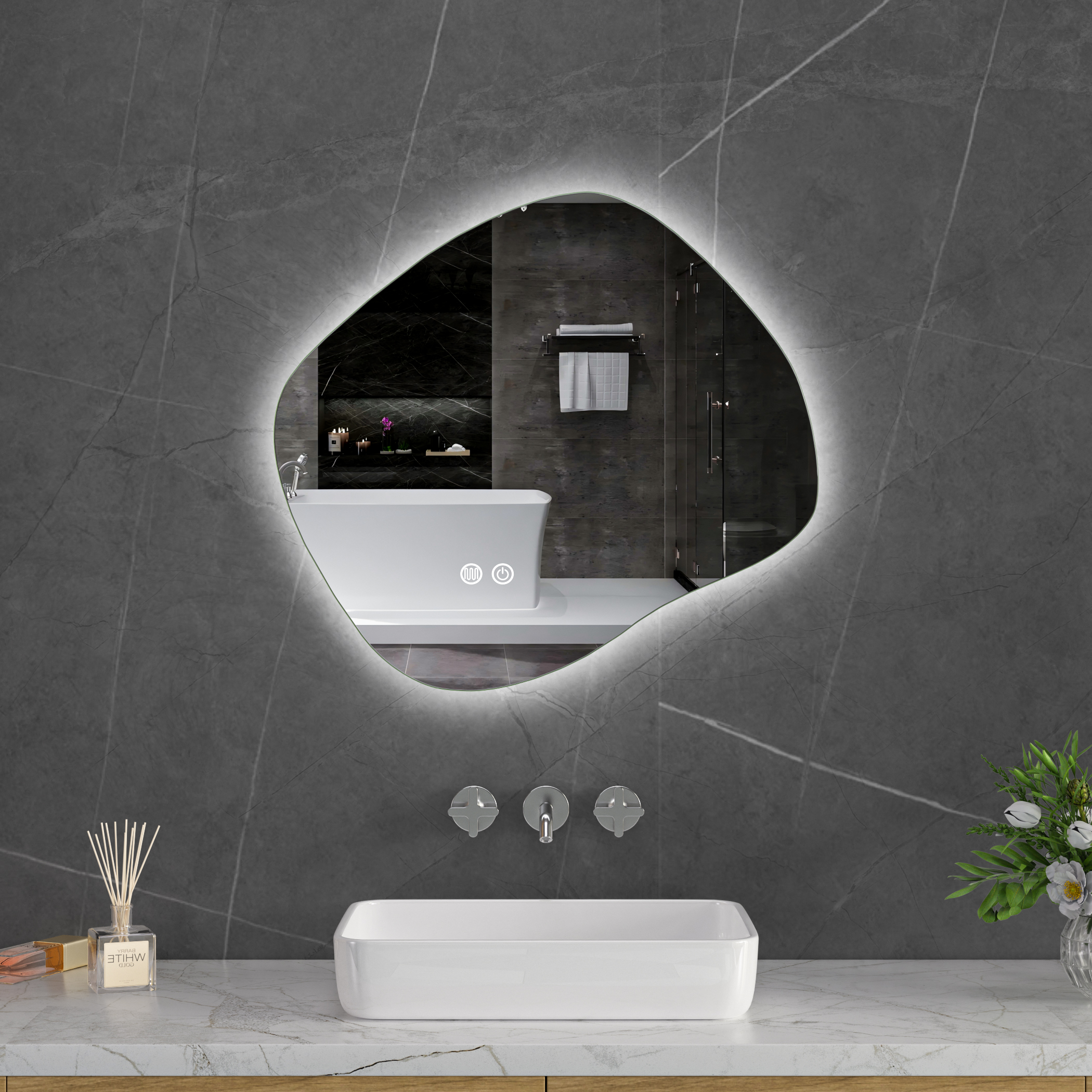 LED-spegel 60x55 cm | Anti-Fog | H�gkvalitativ kopparfri spegel | Lyfco
