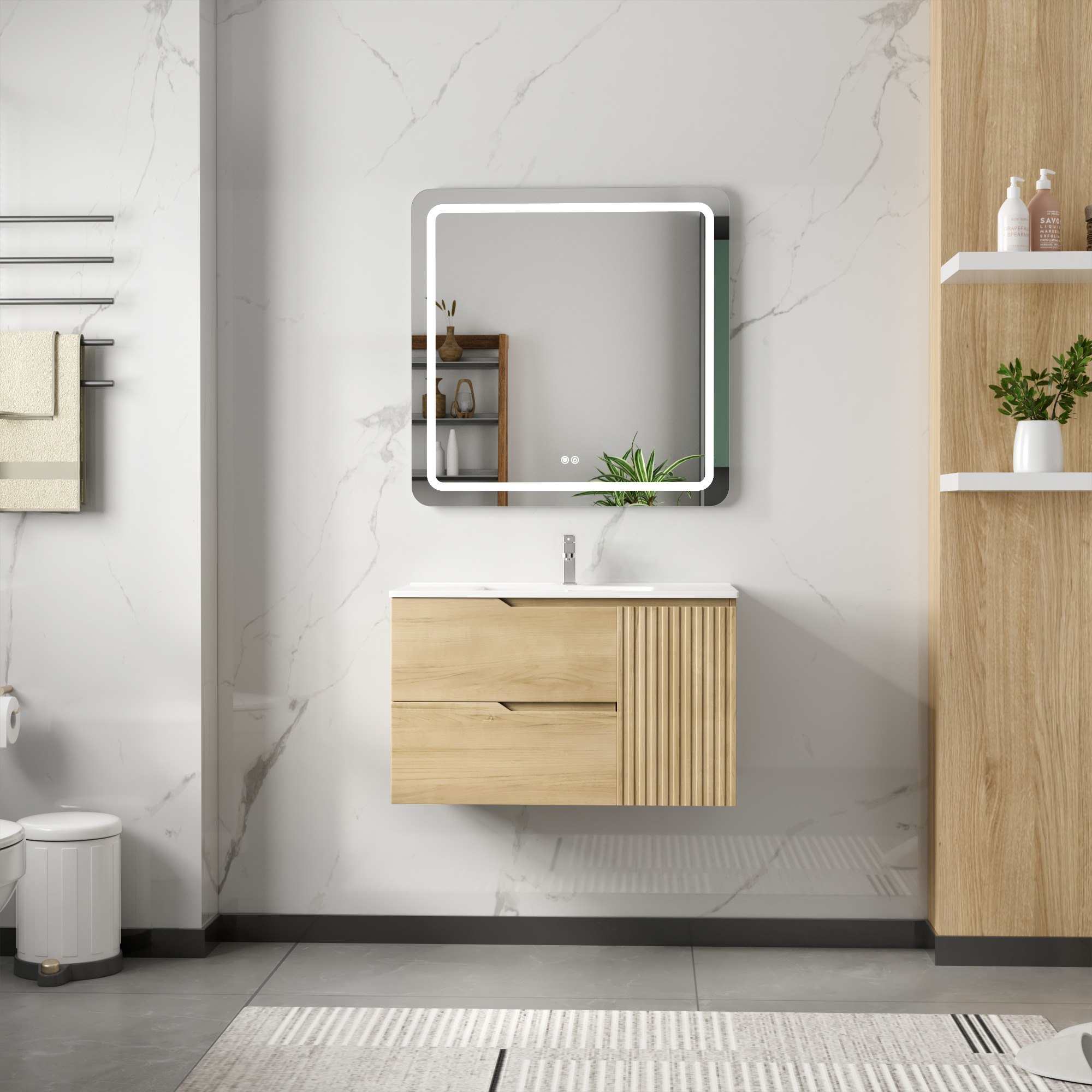 Badrumspaket | Kommod 80cm | Rektangulär LED-spegel | Milan Badrumspaket | Kommod 80cm | Rektangulär LED-spegel | Milan