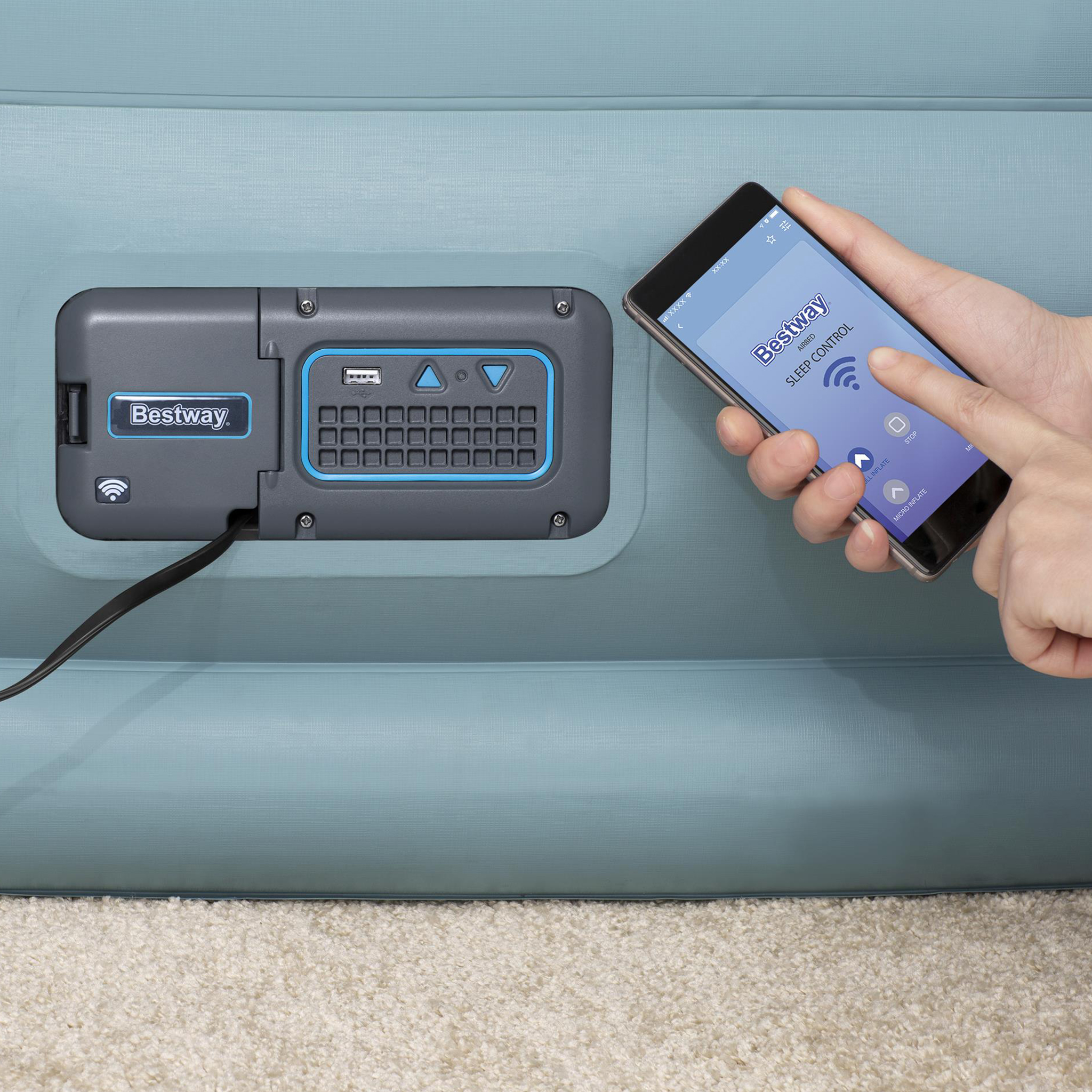 Tjock uppblåsbar dubbelsäng med APP-styrning - Bestway Tritech Queen Airbed Tjock uppblåsbar dubbelsäng med APP-styrning - Bestway Tritech Queen Airbed