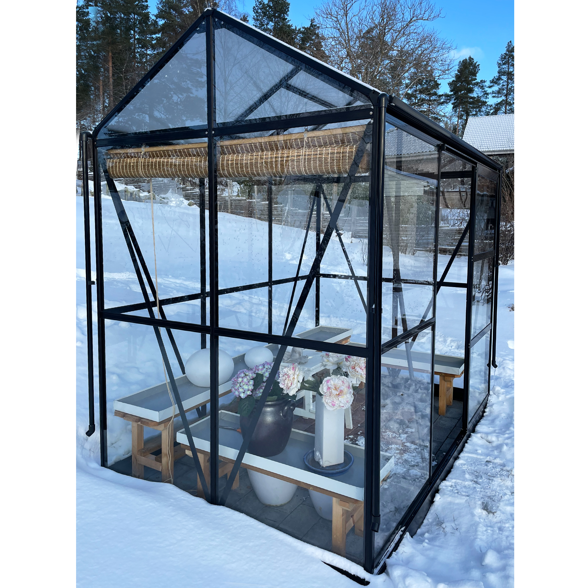 Växthus med adaptiv dörrplacering 3,5m² | 4mm säkerhetsglas | Svart Växthus med adaptiv dörrplacering 3,5m² | 4mm säkerhetsglas | Svart