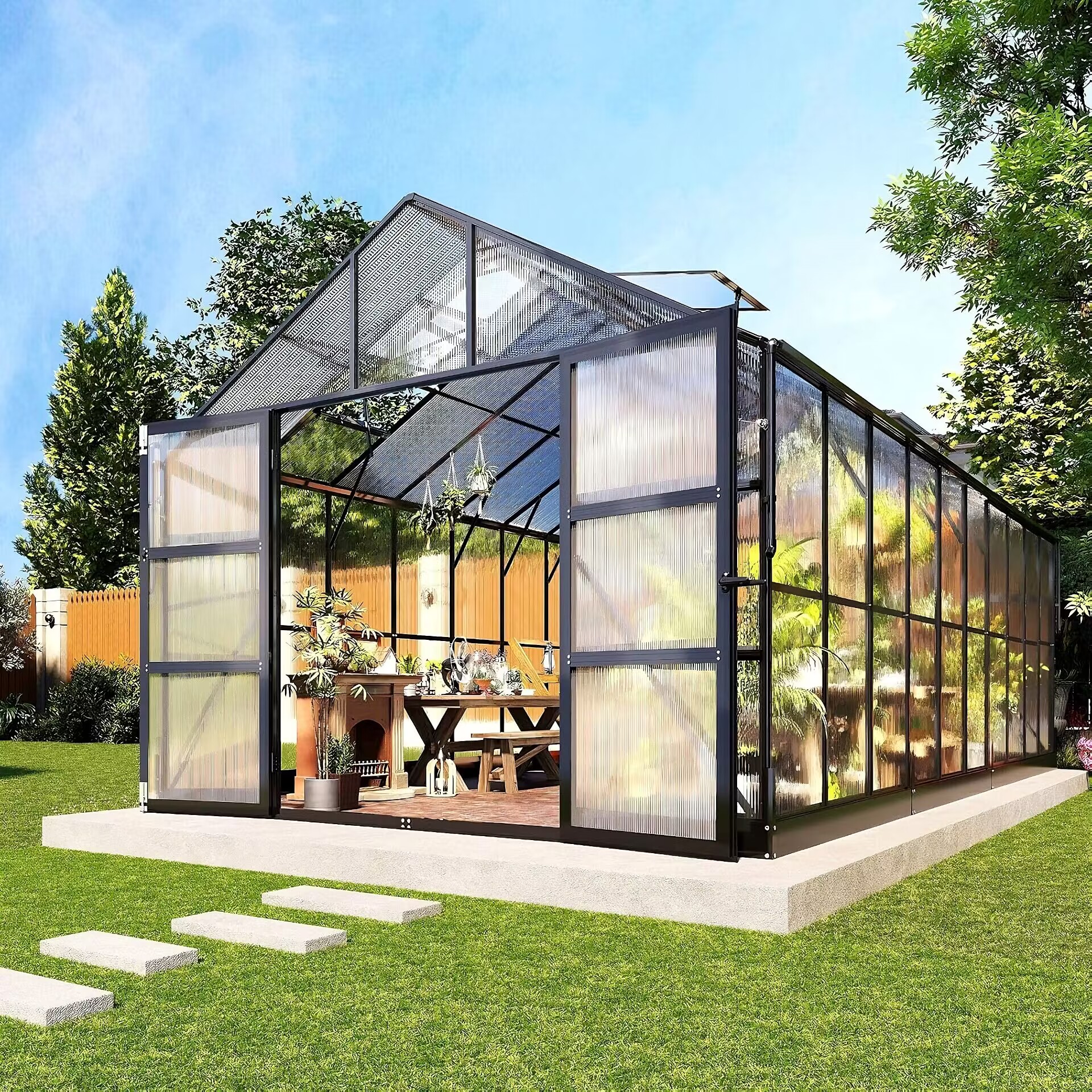Växthus 18m² Premium | Extra hög odlingshöjd | 6mm kanalplast | Svart Växthus 18m² Premium | Extra hög odlingshöjd | 6mm kanalplast | Svart