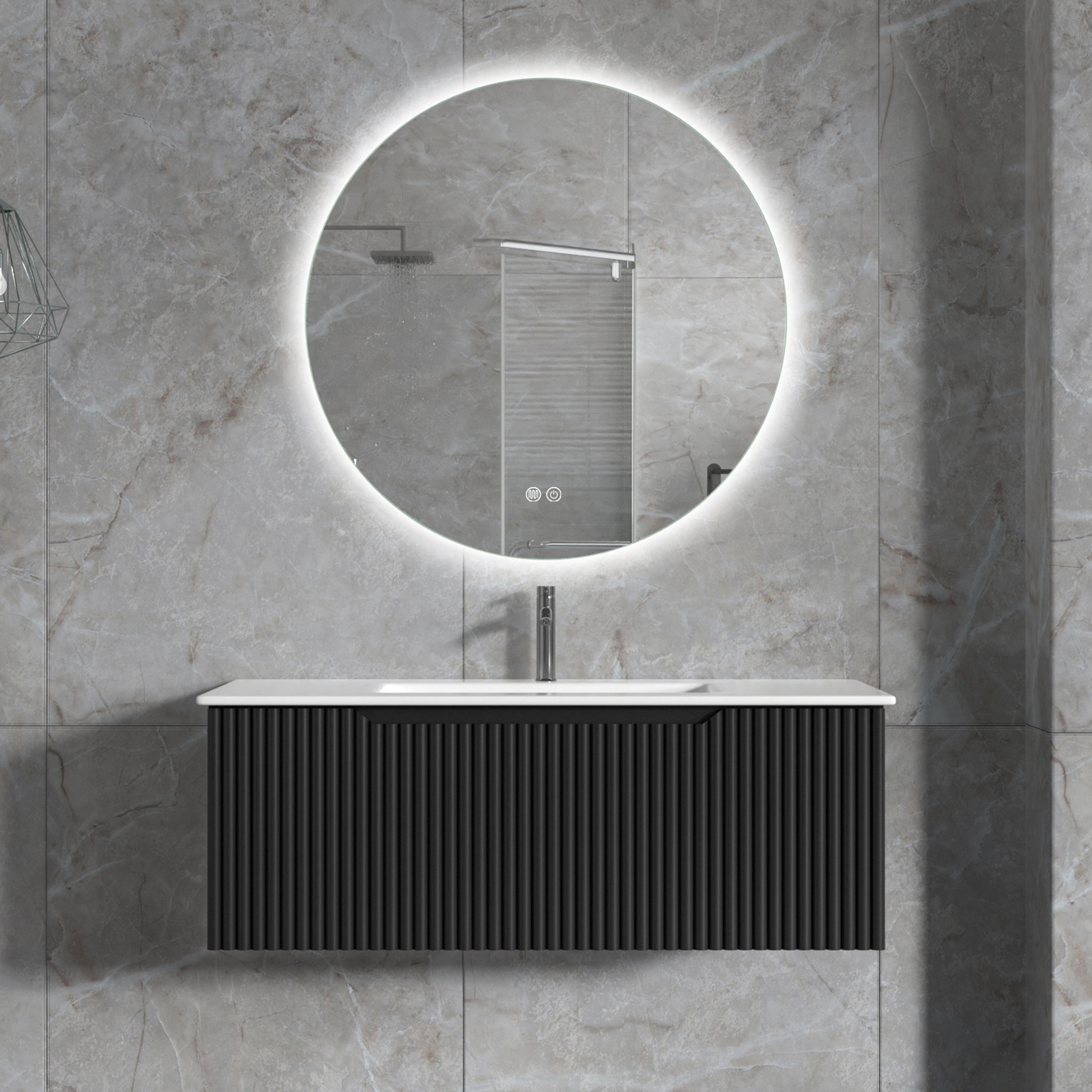 Badrumspaket | Kommod 101cm | Rund LED-spegel | Tuba Badrumspaket | Kommod 101cm | Rund LED-spegel | Tuba