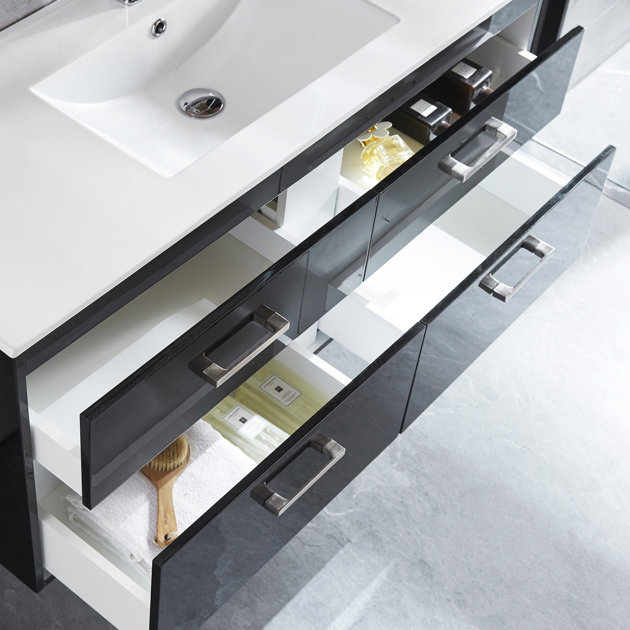 Badrumspaket | Kommod 120cm | H�gsk�p & LED-spegel |�Svart