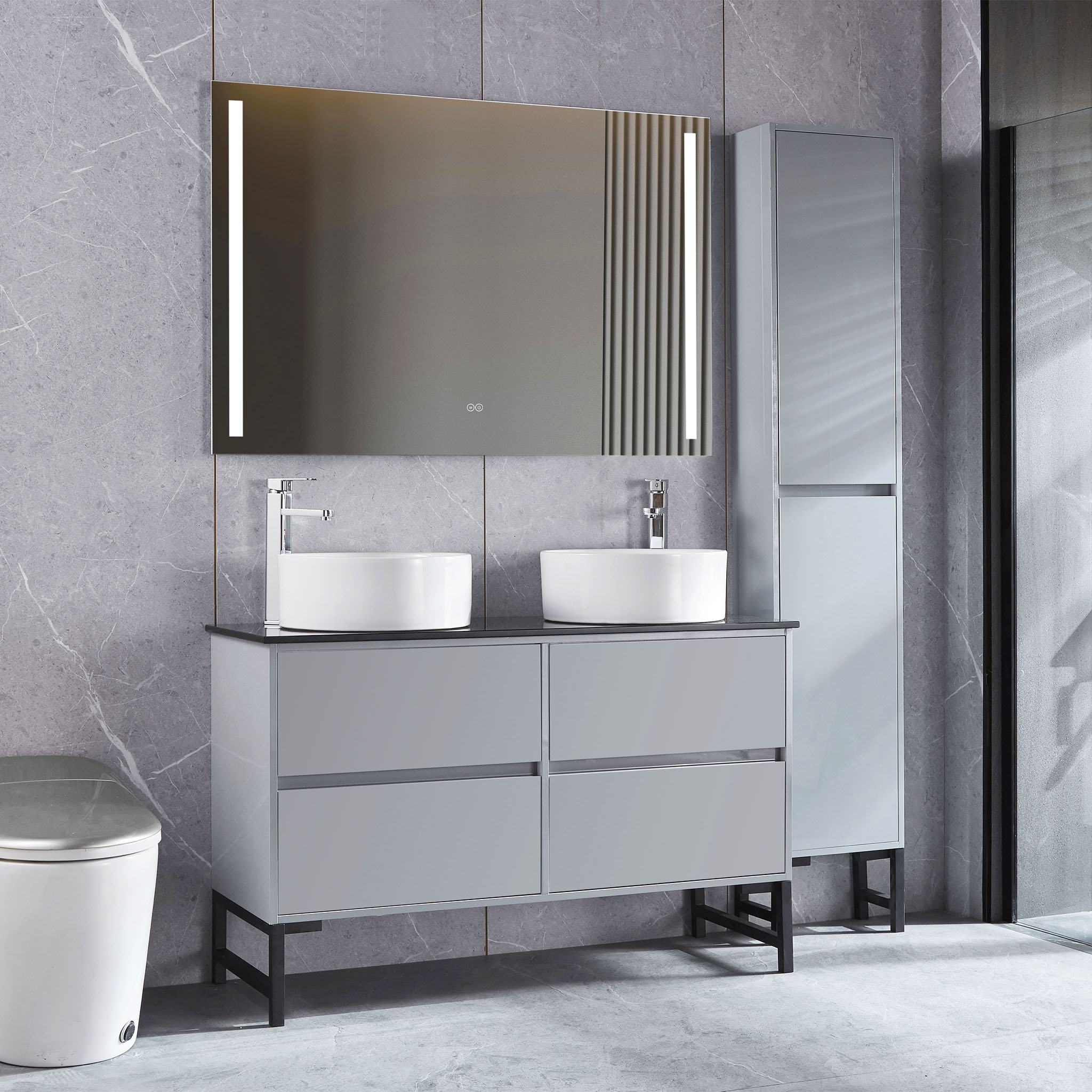 Badrumspaket | Kommod 117cm | Dubbla handfat | Spegel & h�gsk�p