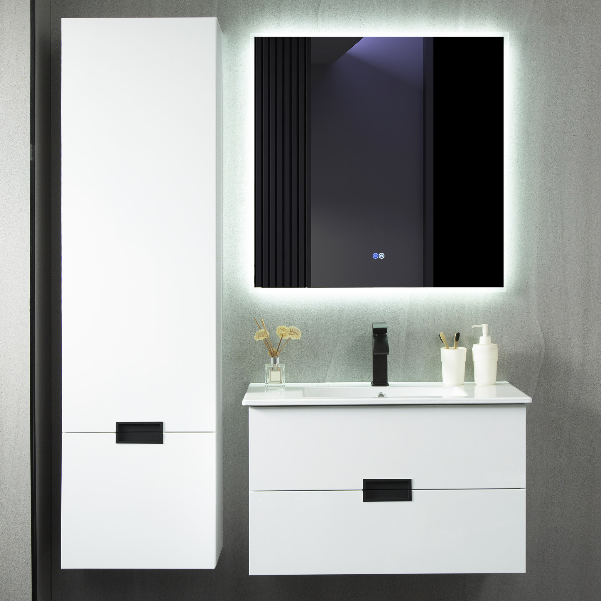 Badrumspaket | Kommod, sidoskåp & LED-spegel | Blandare ingår Badrumspaket | Kommod, sidoskåp & LED-spegel | Blandare ingår