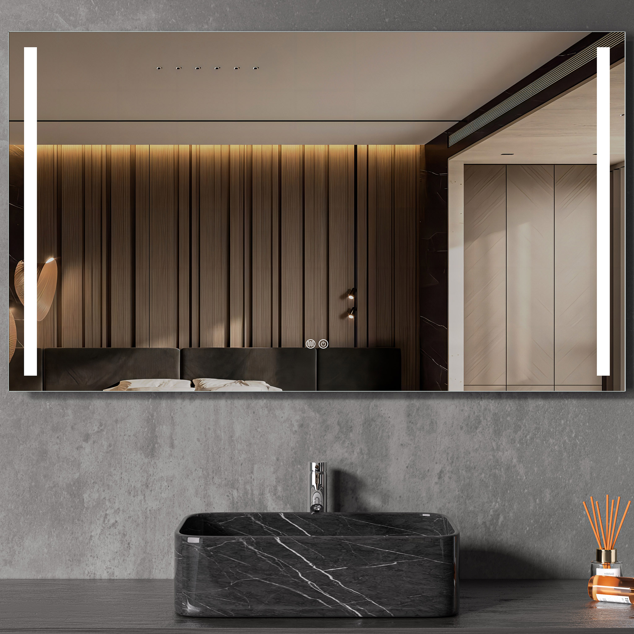 Badrumsspegel | LED-lyse sidor | Dimmer & touch-styrning | Rektangul�r