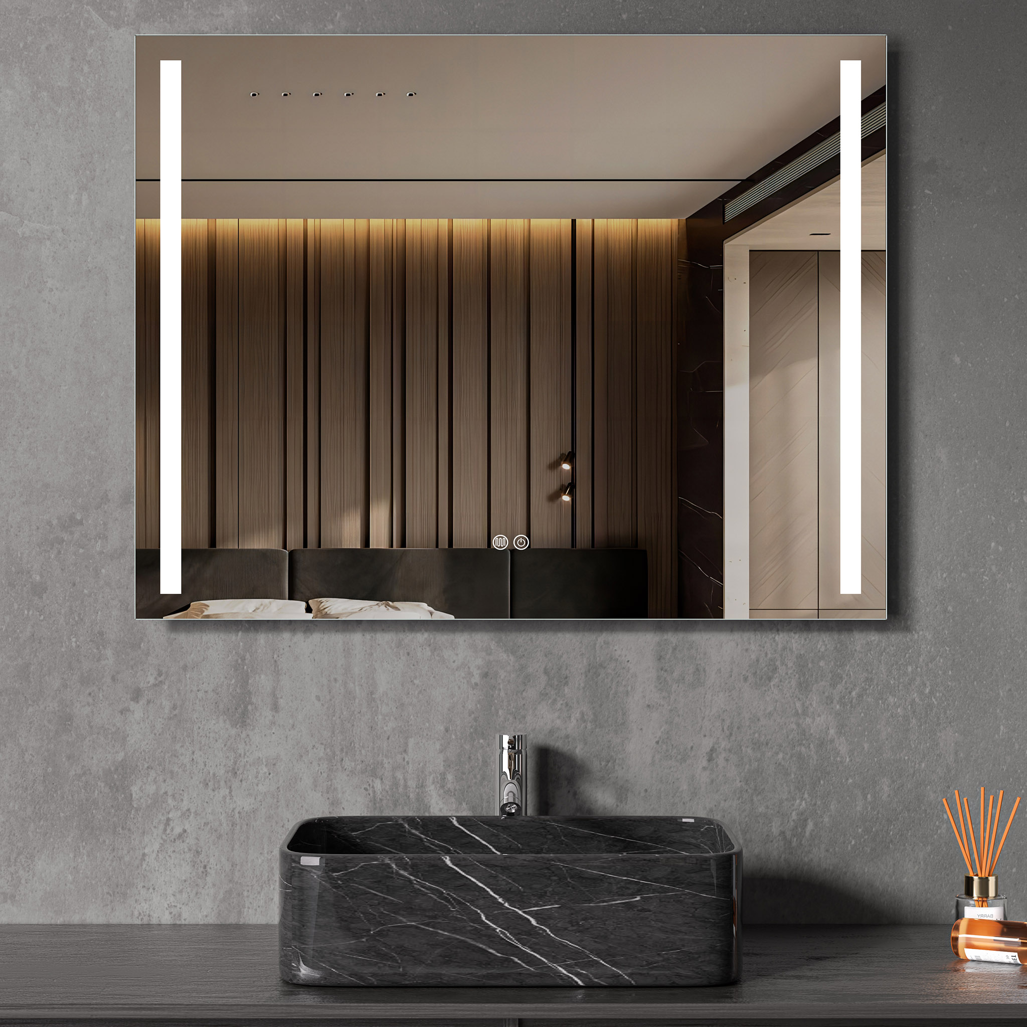 Badrumsspegel | LED-lyse sidor | Dimmer & touch-styrning | Rektangul�r