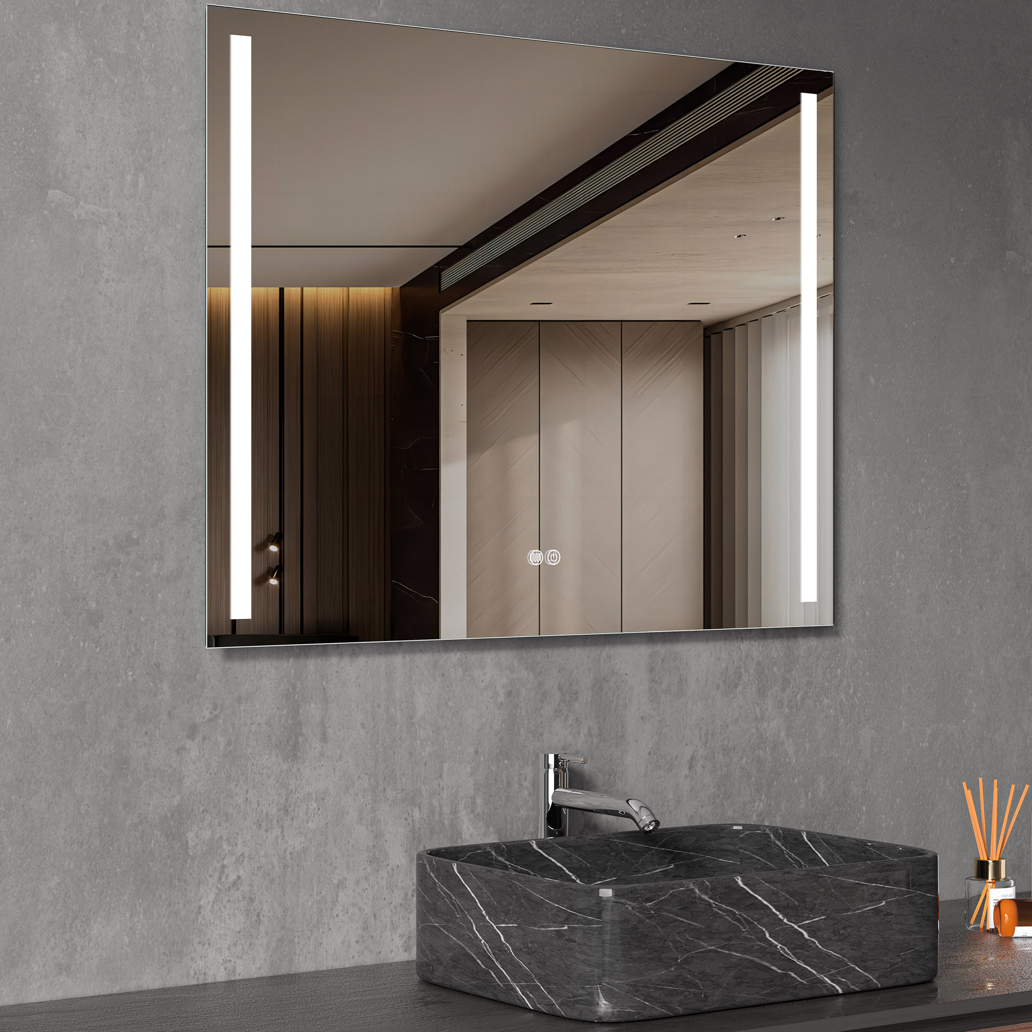Badrumsspegel | LED-lyse sidor | Dimmer & touch-styrning | Rektangul�r