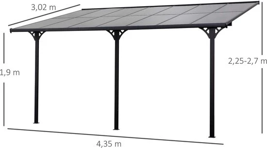 Altantak 4,35x3 m | Kanalplast / Aluminium | Extra hög | Grå Altantak 4,35x3 m | Kanalplast / Aluminium | Extra hög | Grå