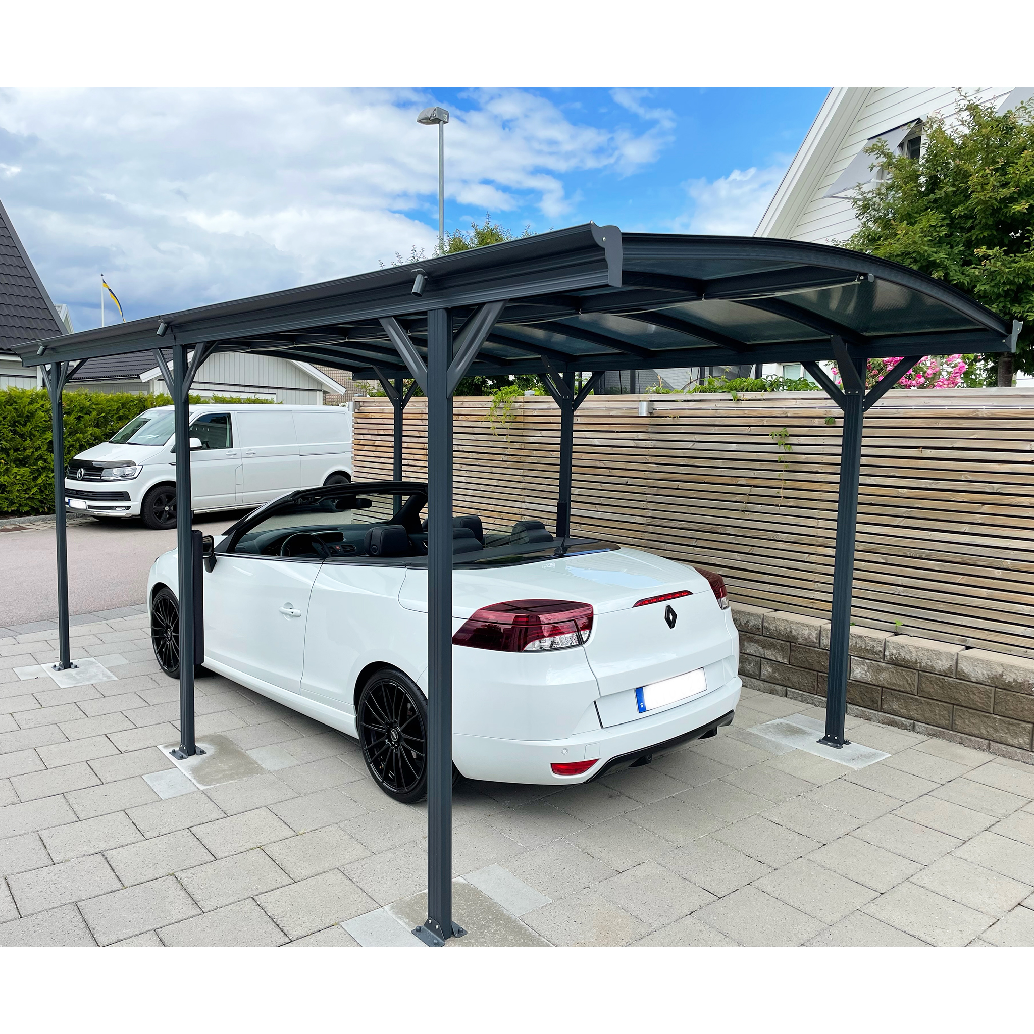 Carport 17,25m² | Extra hög | Aluminiumstomme & kanalplasttak Carport 17,25m² | Extra hög | Aluminiumstomme & kanalplasttak