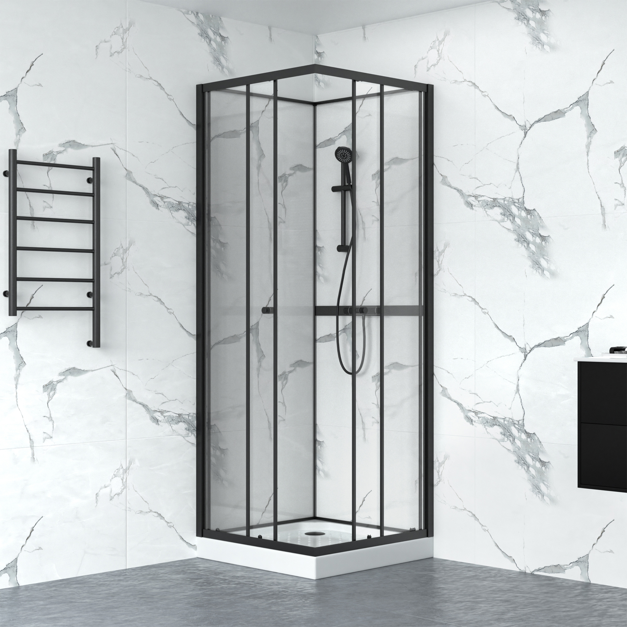 Duschkabin med svart ram | Aluminium och 6mm säkerhetsglas | Sara Duschkabin med svart ram | Aluminium och 6mm säkerhetsglas | Sara