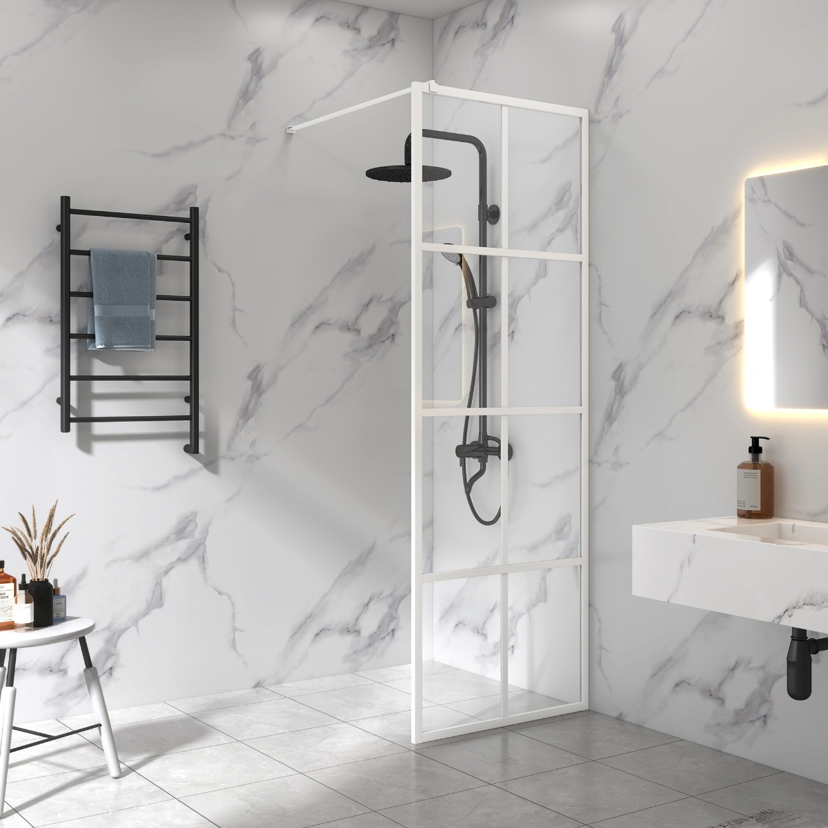 Duschv�gg med vit spr�js | 6mm s�kerhetsglas