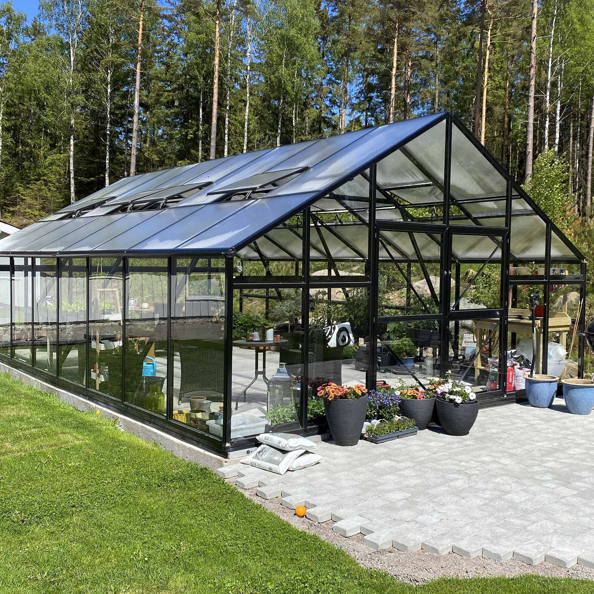 Extra brett premium glasväxthus 31m² | Stormgaranti och säkerhetsglas Extra brett premium glasväxthus 31m² | Stormgaranti och säkerhetsglas