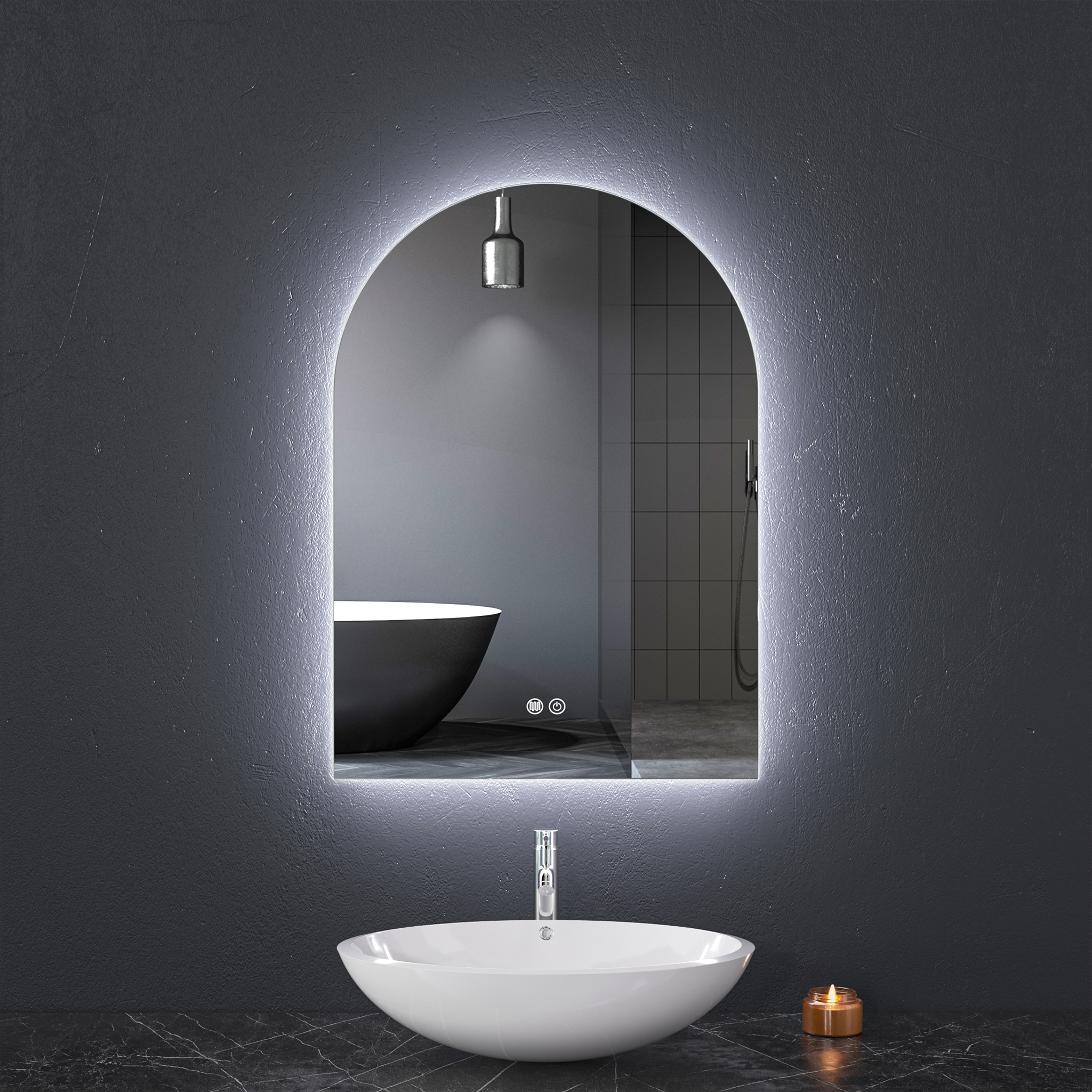 Badrumsspegel med LED-belysning | Dimmer och Anti-fog | ADRIENNE Badrumsspegel med LED-belysning | Dimmer och Anti-fog | ADRIENNE