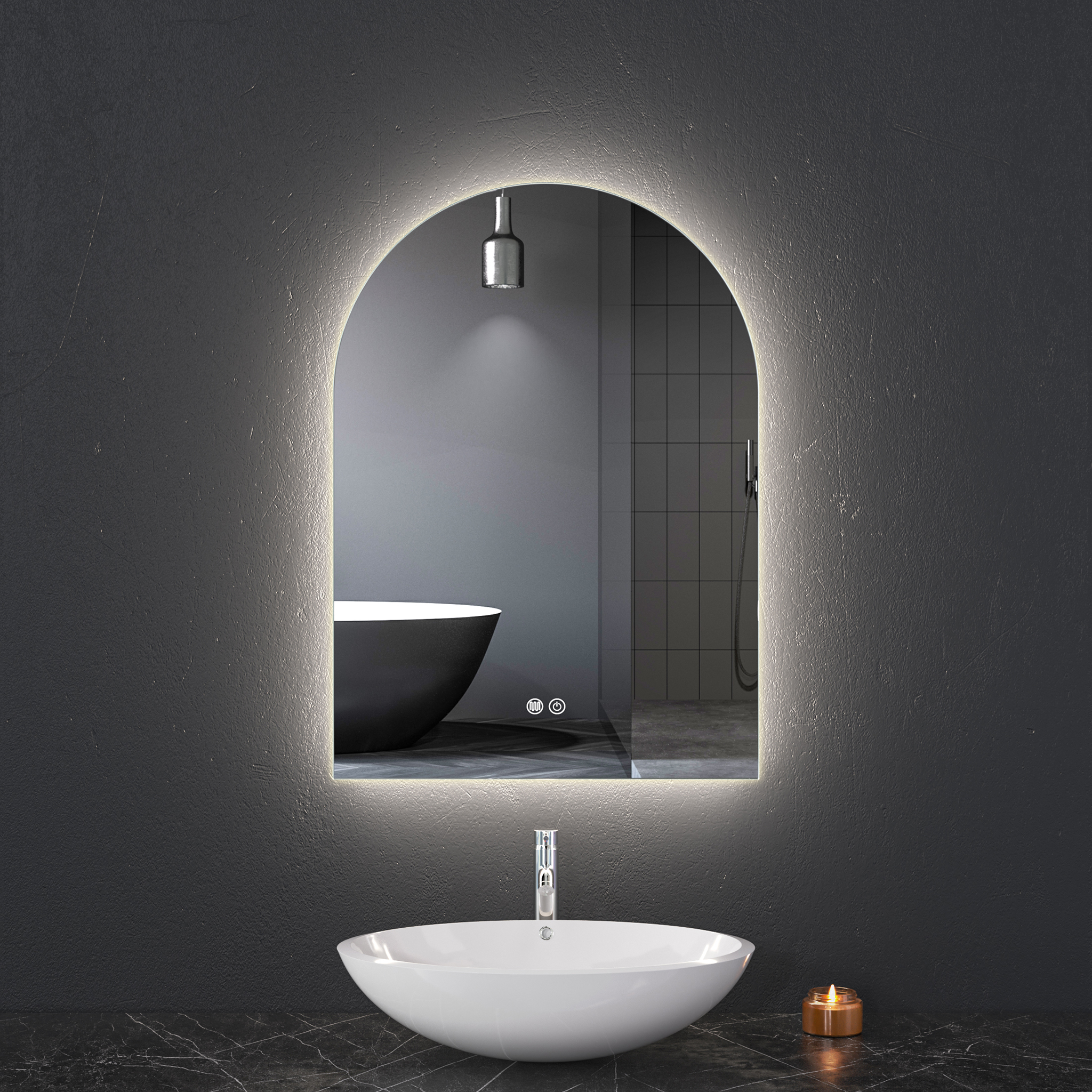 Badrumsspegel med LED-belysning | Dimmer och Anti-fog | ADRIENNE Badrumsspegel med LED-belysning | Dimmer och Anti-fog | ADRIENNE