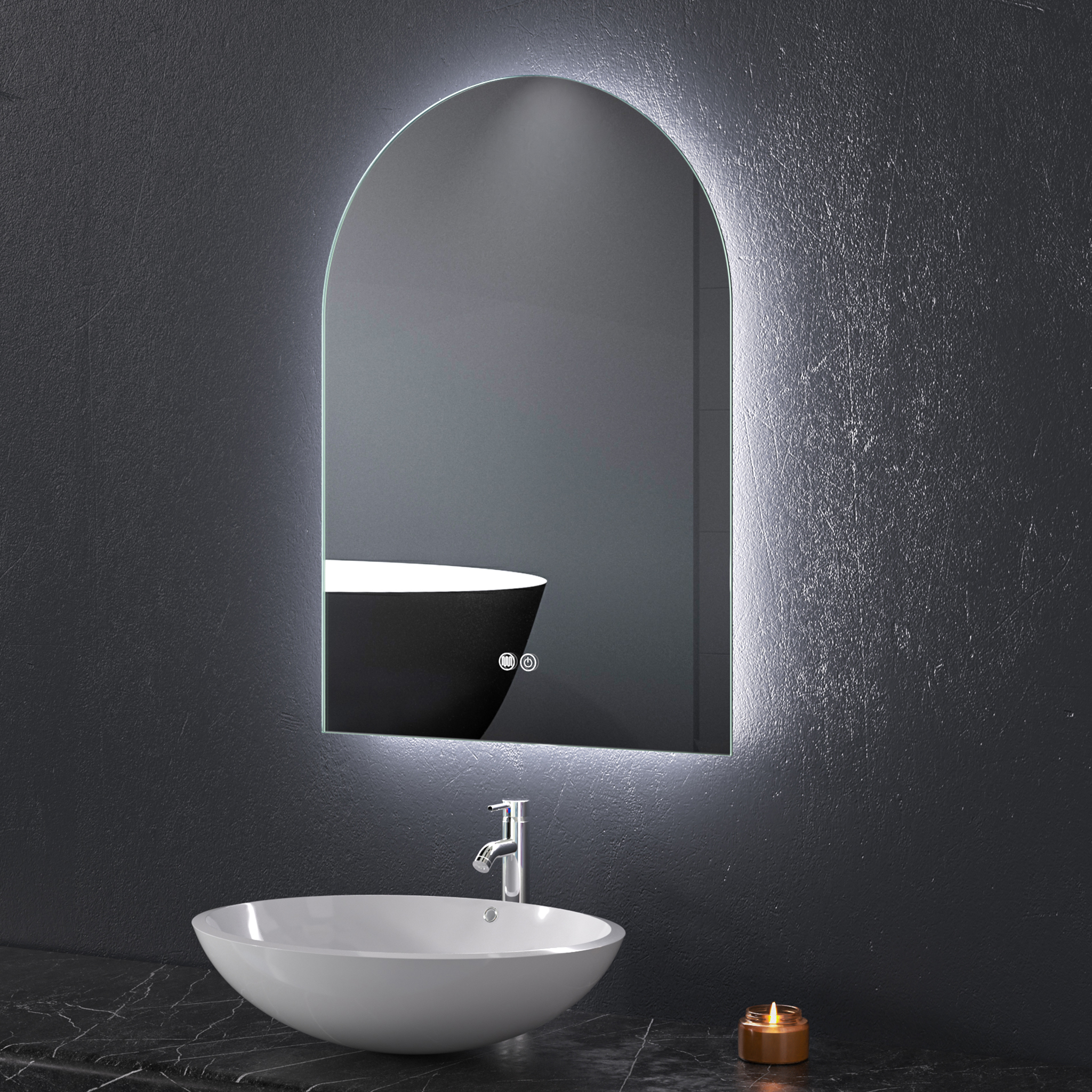 Badrumsspegel med LED-belysning | Dimmer och Anti-fog | ADRIENNE Badrumsspegel med LED-belysning | Dimmer och Anti-fog | ADRIENNE