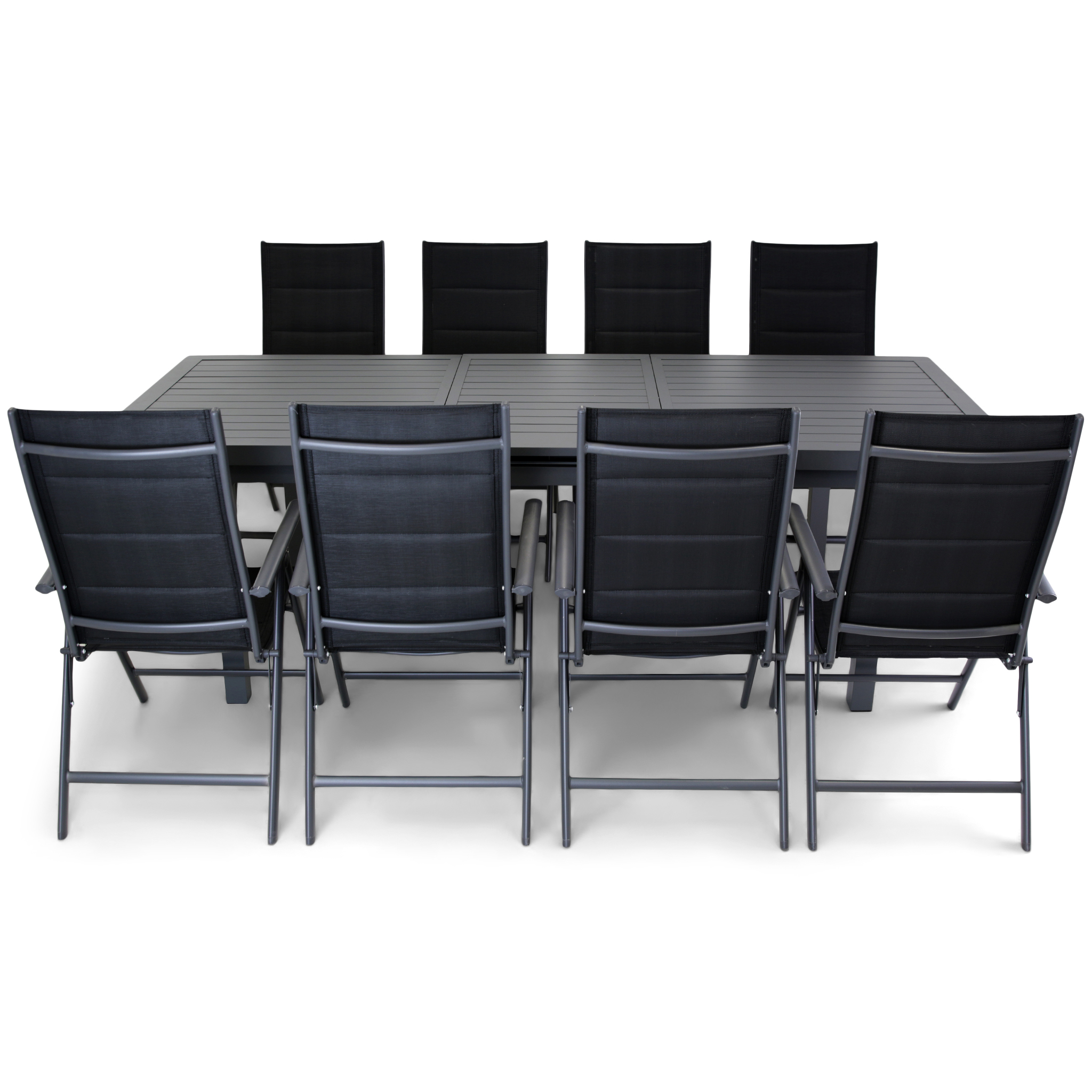 Förlängningsbart bord i aluminium 180-240cm | 8 positionsstolar Förlängningsbart bord i aluminium 180-240cm | 8 positionsstolar