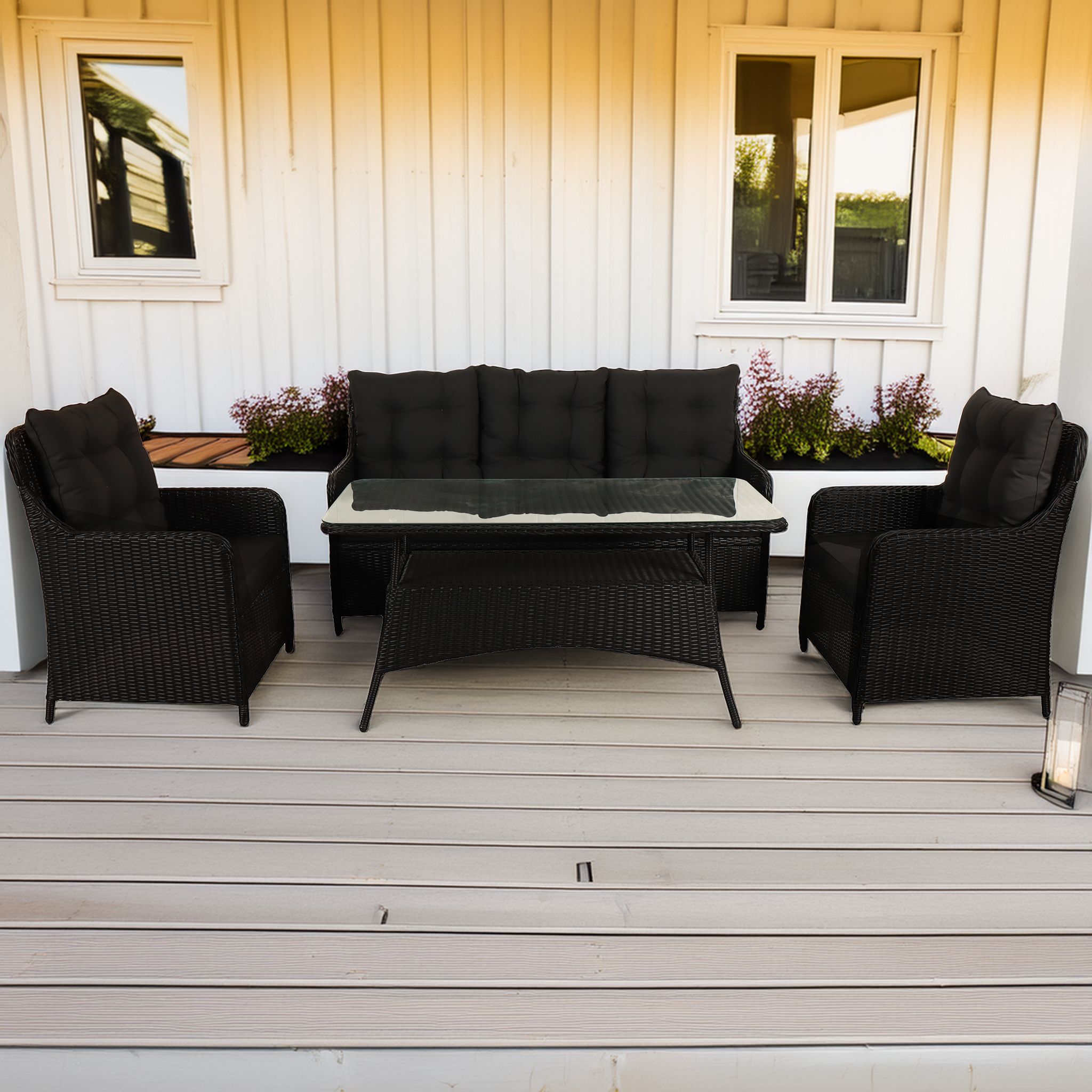 Loungegrupp utemöbler | Svart konstrotting | Rögrund Loungegrupp utemöbler | Svart konstrotting | Rögrund