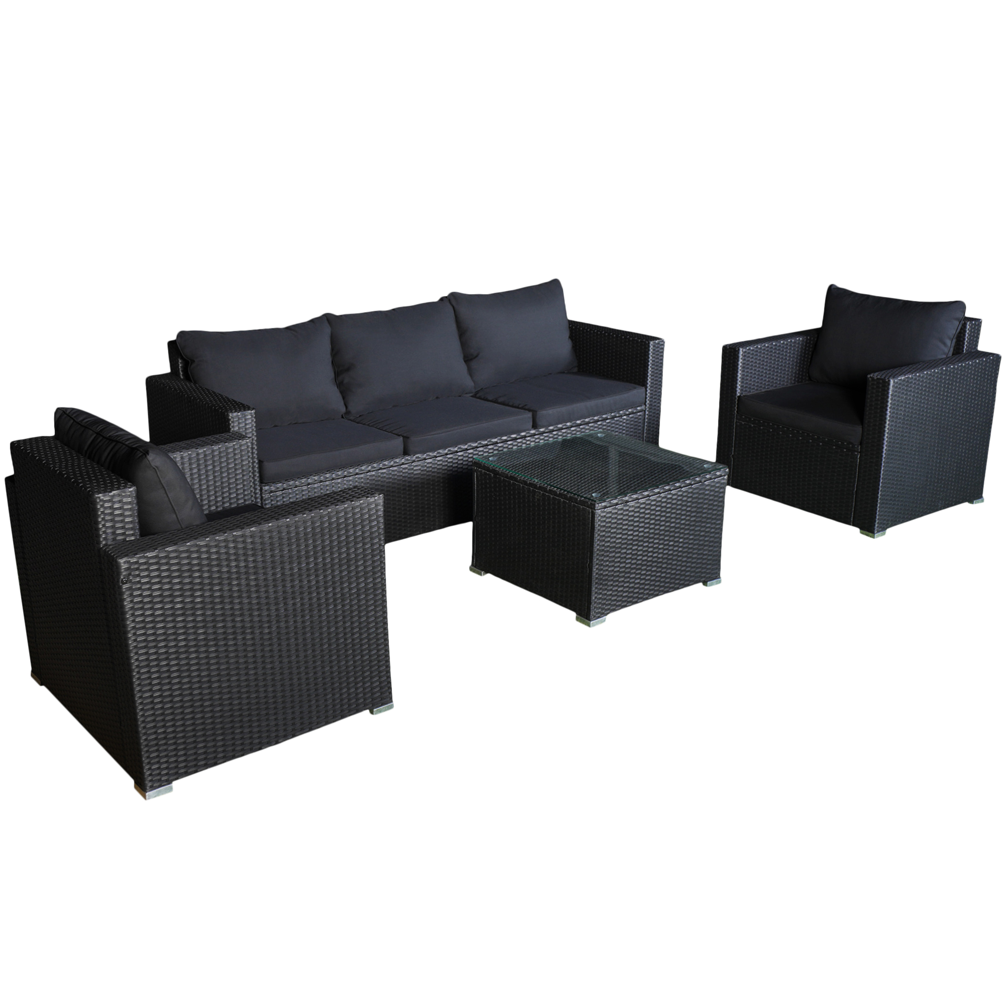 Loungegrupp utemöbler | Svart konstrotting | Huvudskär Loungegrupp utemöbler | Svart konstrotting | Huvudskär