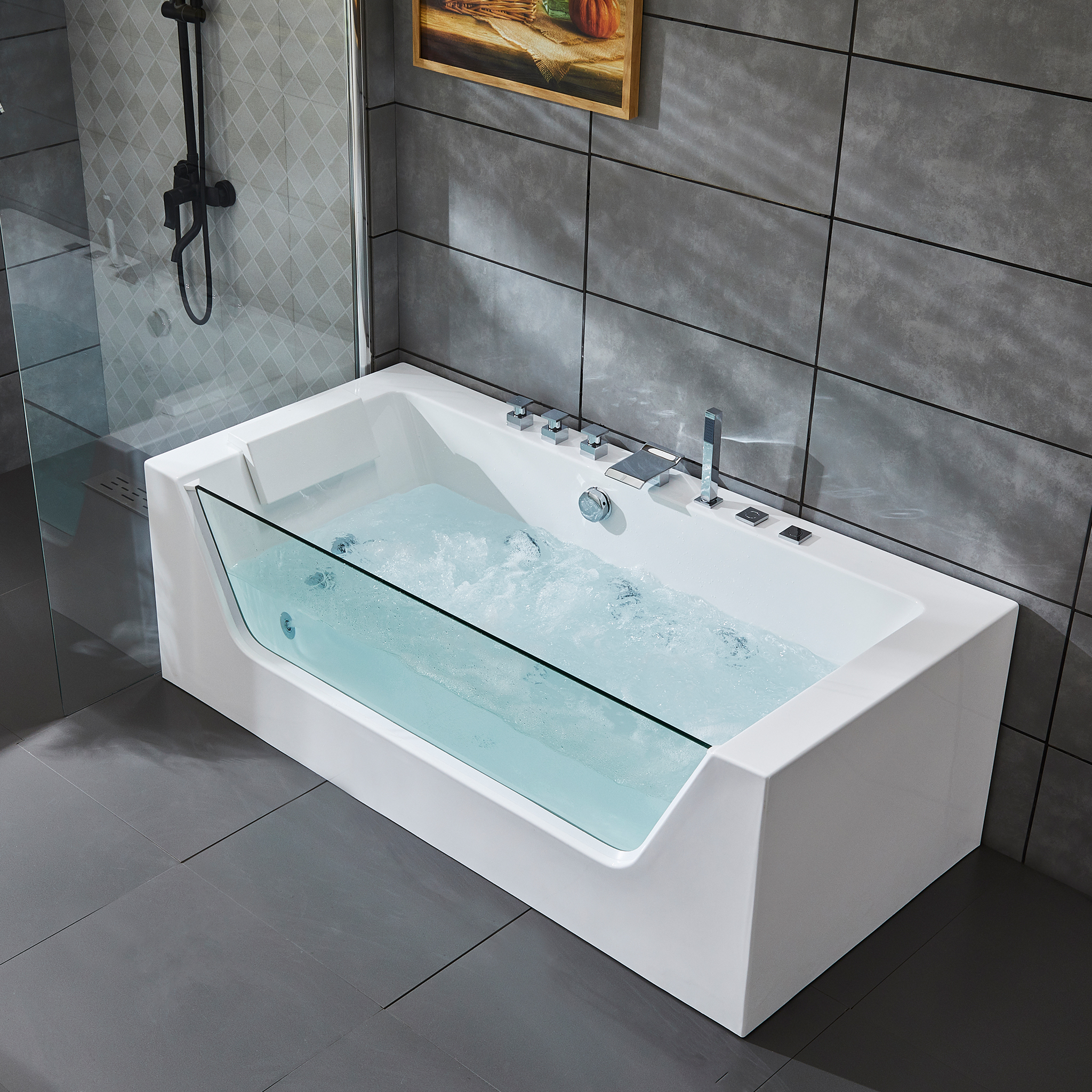 Bubbelbadkar med glasfront & underhållsvärmare 170x80cm | BK-020 Bubbelbadkar med glasfront & underhållsvärmare 170x80cm | BK-020