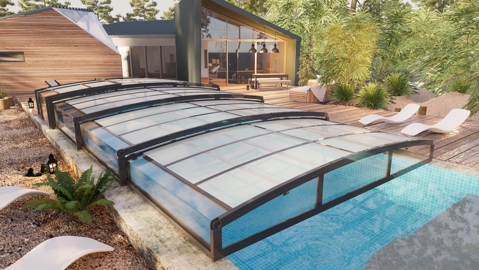 Pooltak 4x8m | Utan skenor | UV-skydd Pooltak 4x8m | Utan skenor | UV-skydd