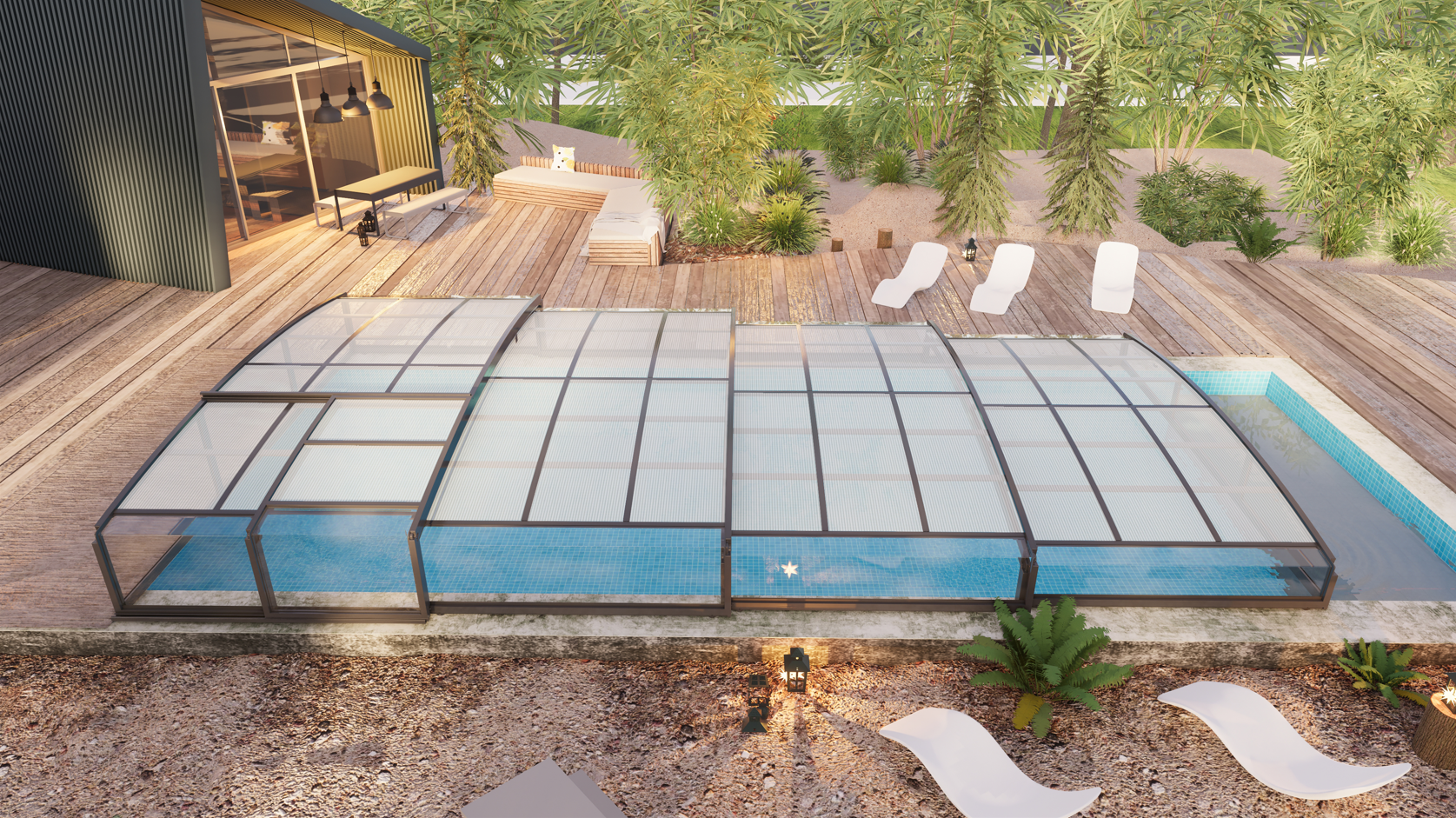 Pooltak 4x8m | Utan skenor | UV-skydd Pooltak 4x8m | Utan skenor | UV-skydd