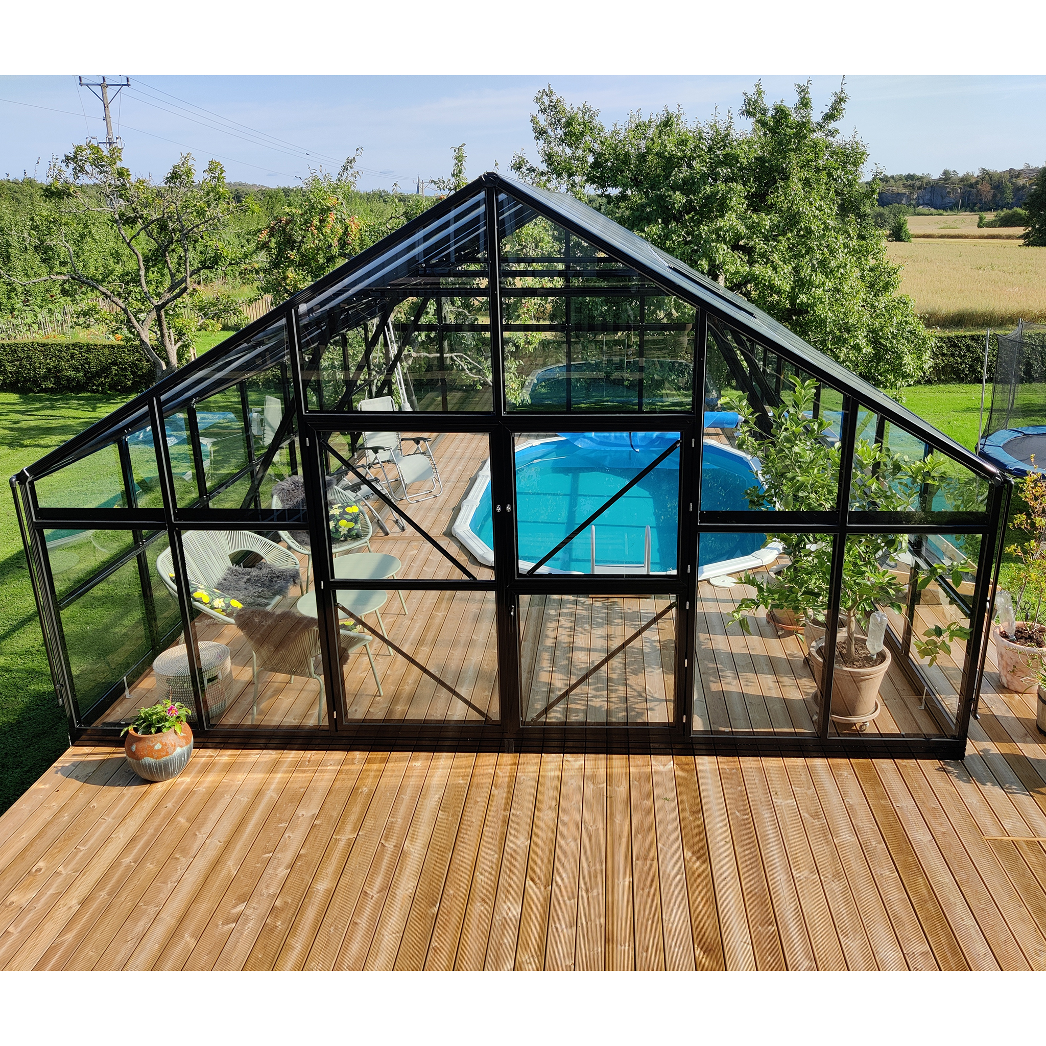 Extra brett premium glasväxthus 41m² | Stormgaranti och säkerhetsglas Extra brett premium glasväxthus 41m² | Stormgaranti och säkerhetsglas