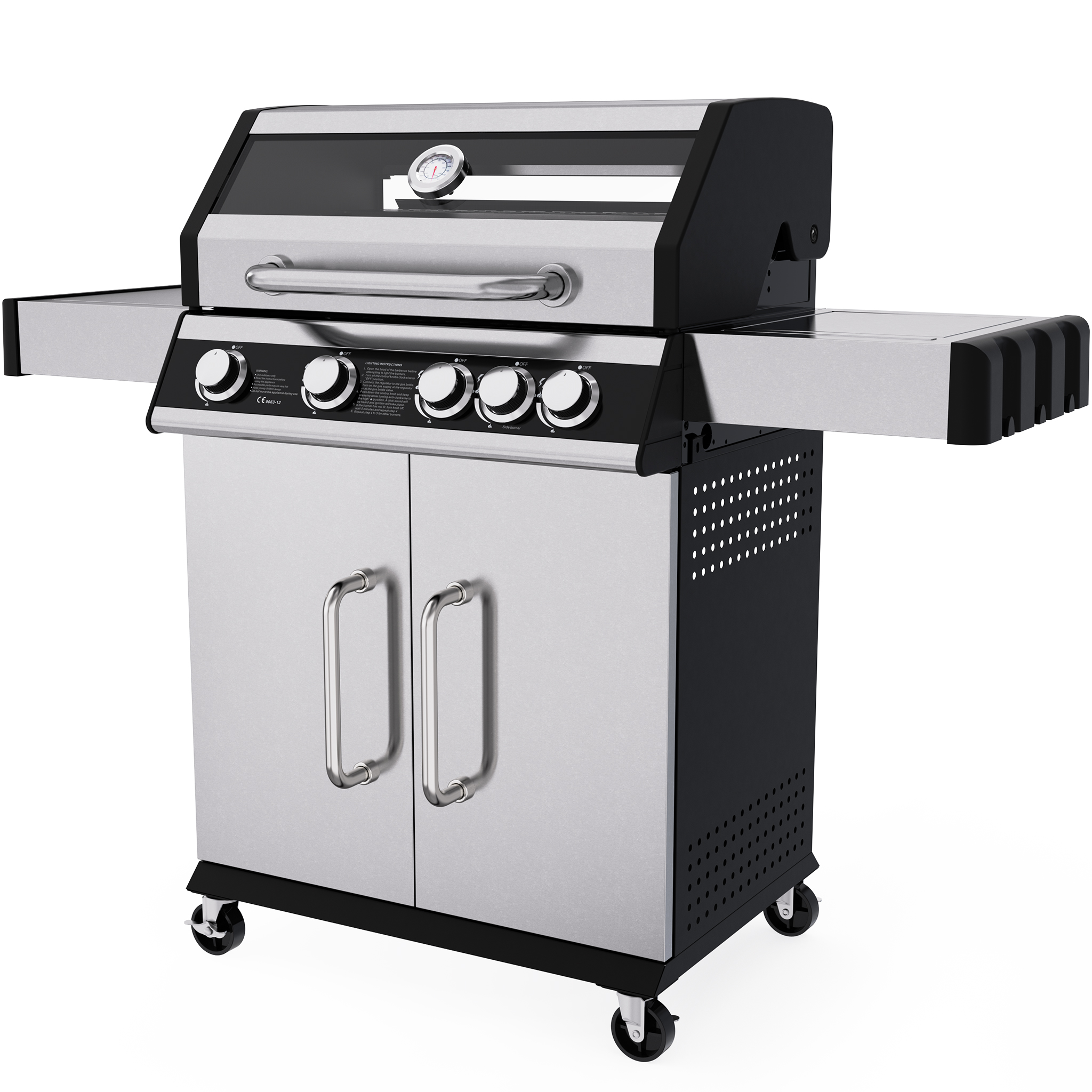Rostfri gasolgrill med sidobrännare | Lock med glasfönster | Kansas Rostfri gasolgrill med sidobrännare | Lock med glasfönster | Kansas