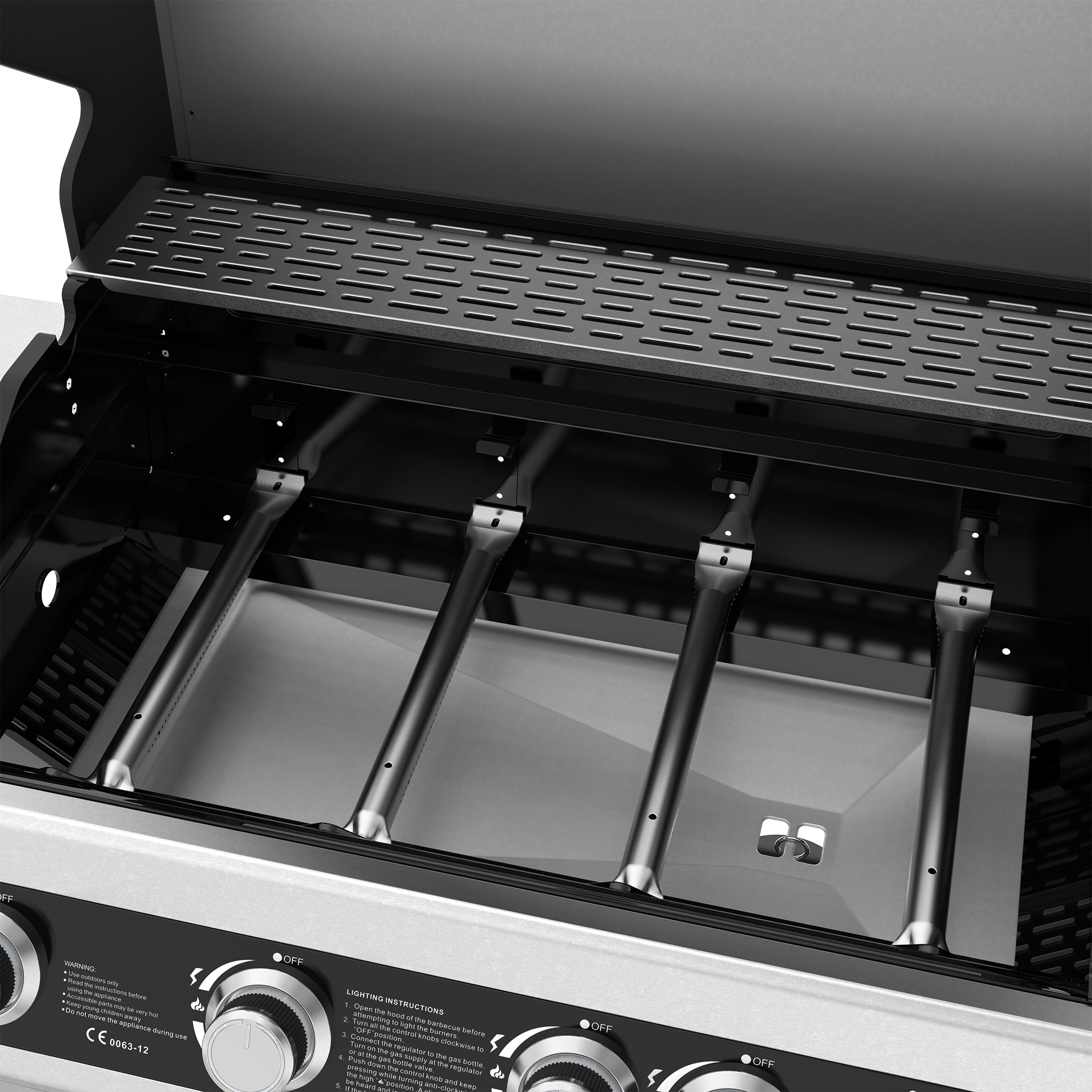 Rostfri gasolgrill med sidobrännare | Lock med glasfönster | Kansas Rostfri gasolgrill med sidobrännare | Lock med glasfönster | Kansas