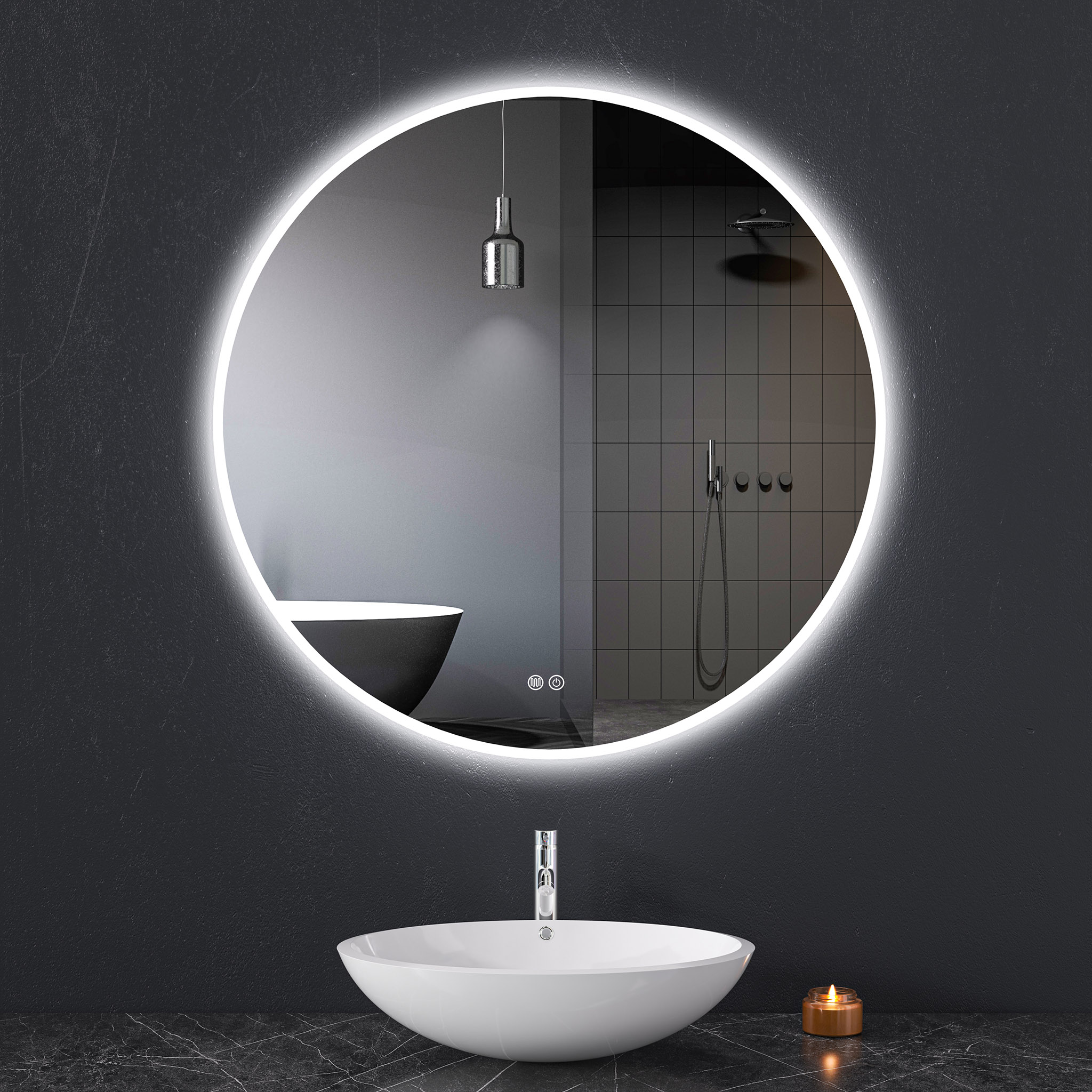 Rund badrumsspegel 80cm | LED-belysning & anti-fog