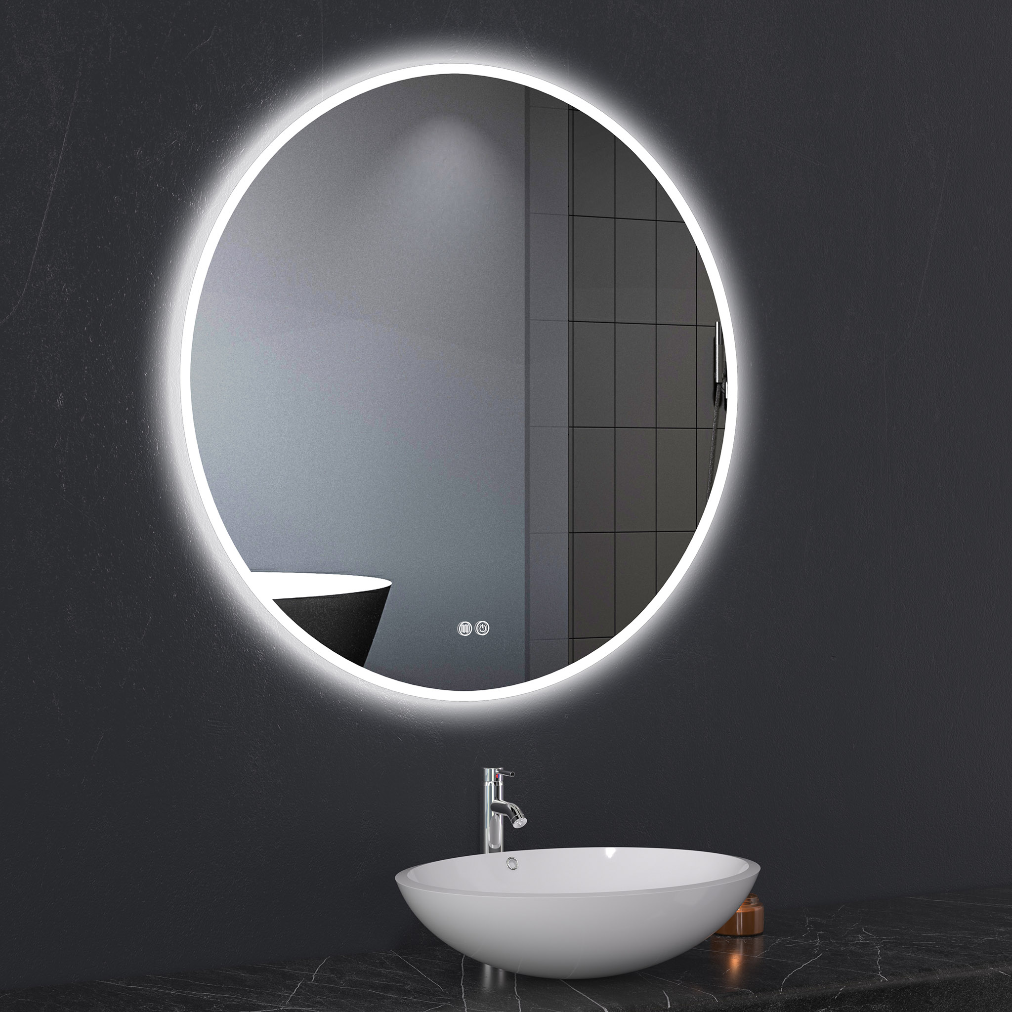 Rund badrumsspegel 80cm | LED-belysning & anti-fog