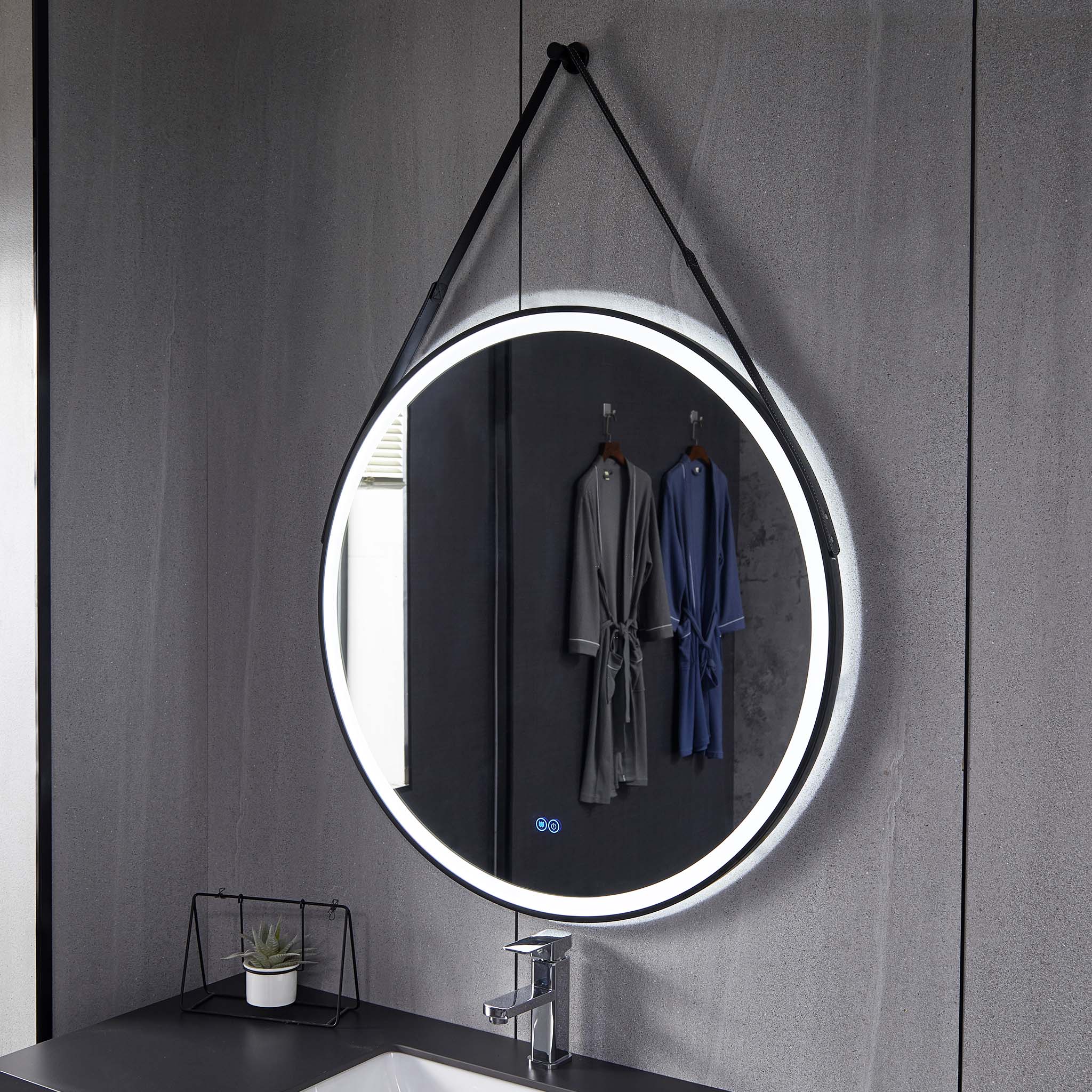 Rund spegel med h�ngrem | LED-belysning & anti-fog-funktion