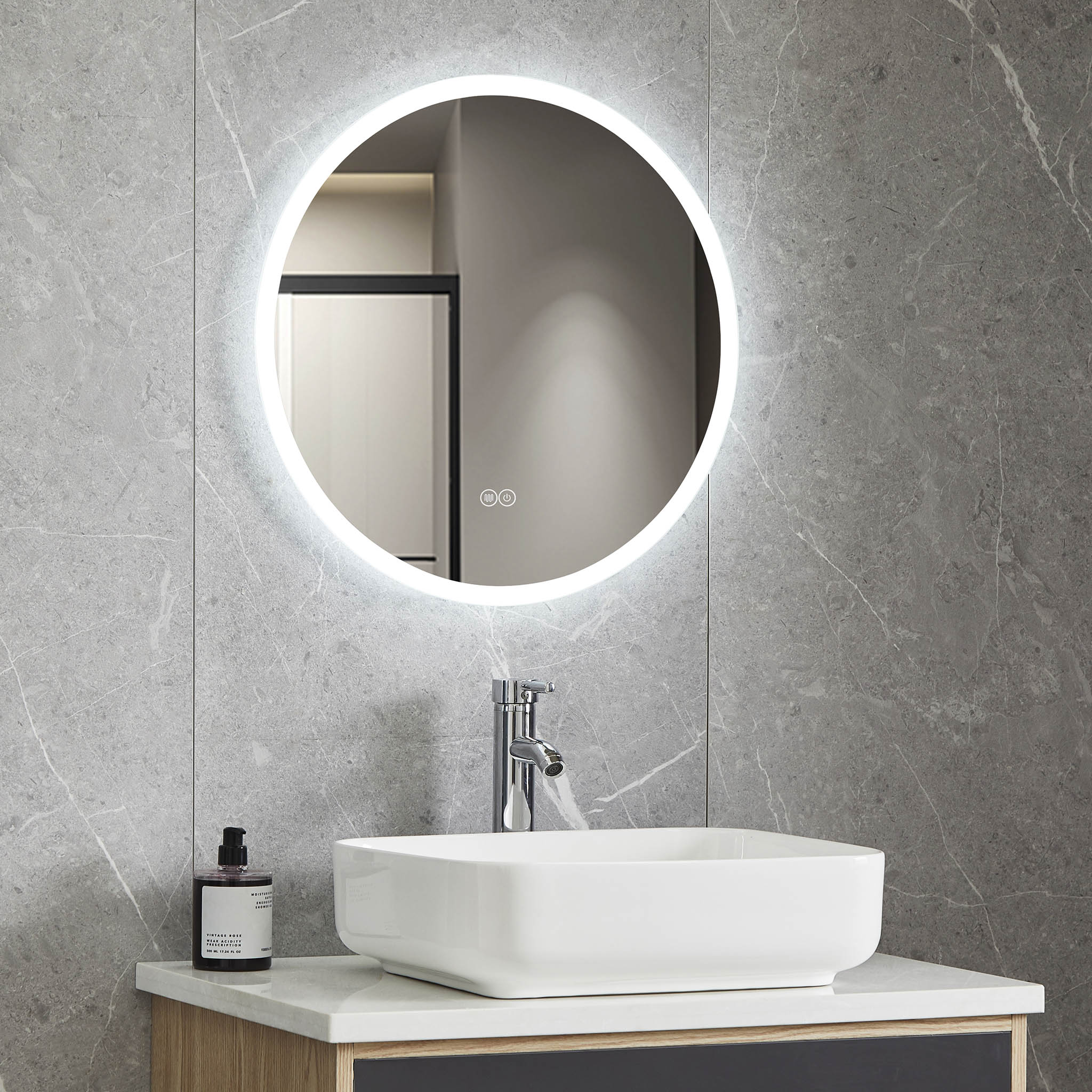 Rund badrumsspegel 60cm | LED-lyse & anti-fog