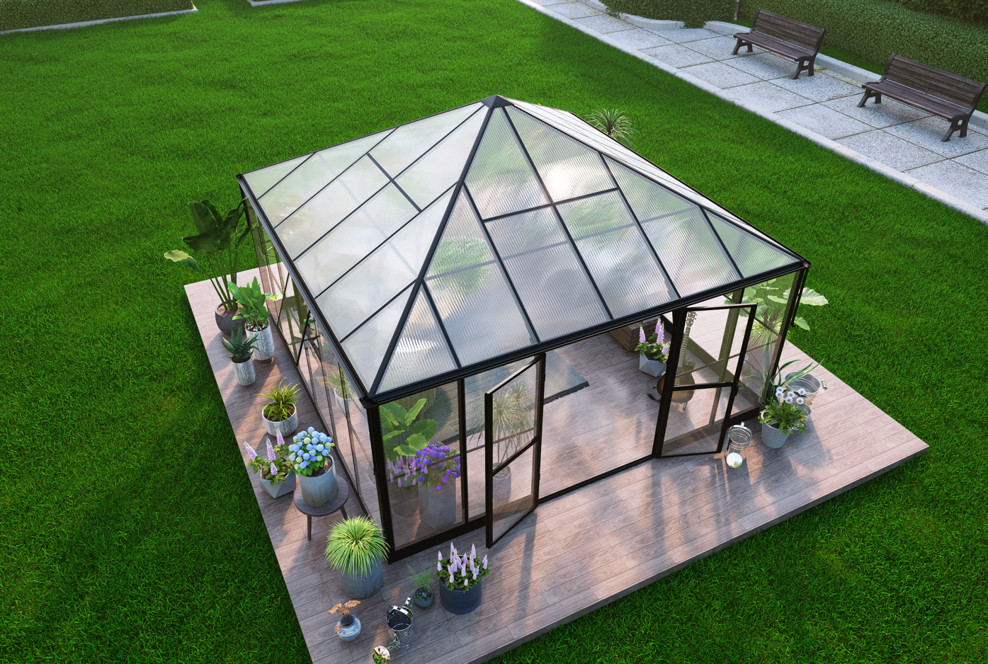 Gazebo 17,6m² | Stort premiumväxthus| Stormgaranti | 4 mm säkerhetsglas Gazebo 17,6m² | Stort premiumväxthus| Stormgaranti | 4 mm säkerhetsglas