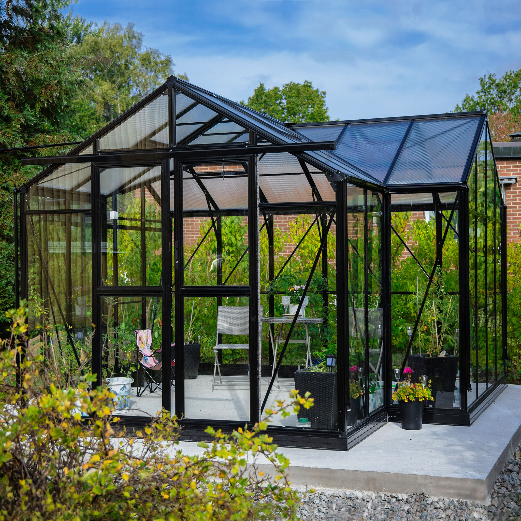 T-format glasväxthus 12,8m² | 4mm säkerhetsglas | 5 års stormgaranti T-format glasväxthus 12,8m² | 4mm säkerhetsglas | 5 års stormgaranti