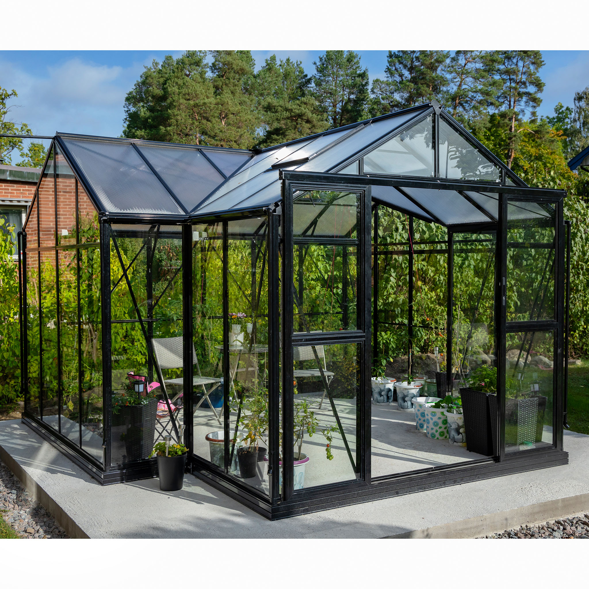 T-format glasväxthus 12,8m² | 4mm säkerhetsglas | 5 års stormgaranti T-format glasväxthus 12,8m² | 4mm säkerhetsglas | 5 års stormgaranti