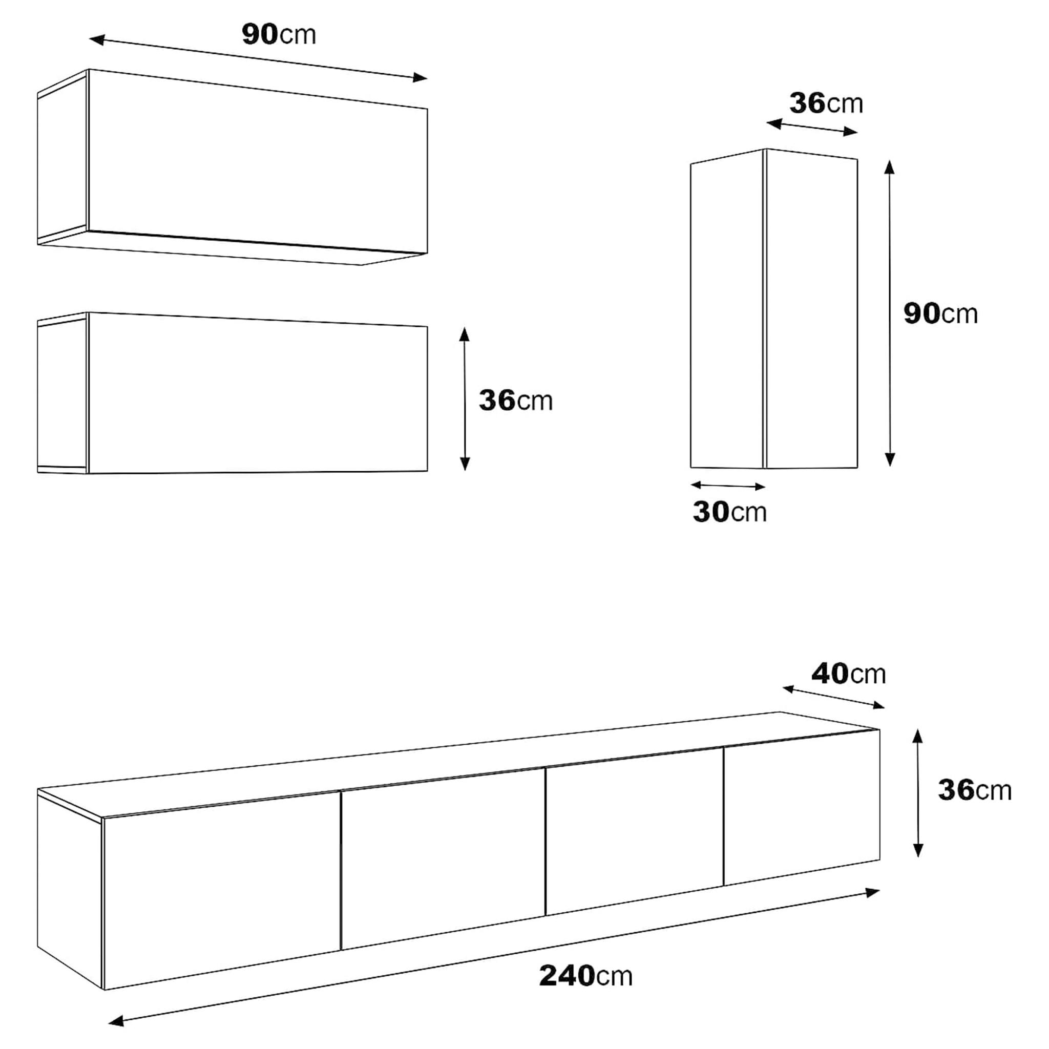 Tv-bänk | Set | 41x240 cm | Badachro - Grå Tv-bänk | Set | 41x240 cm | Badachro - Grå