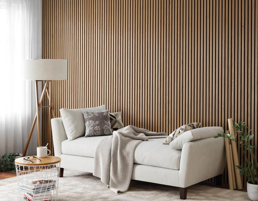 Trälamell akustikpaneler | 2400x600x21mm | Vit ek Trälamell akustikpaneler | 2400x600x21mm | Vit ek