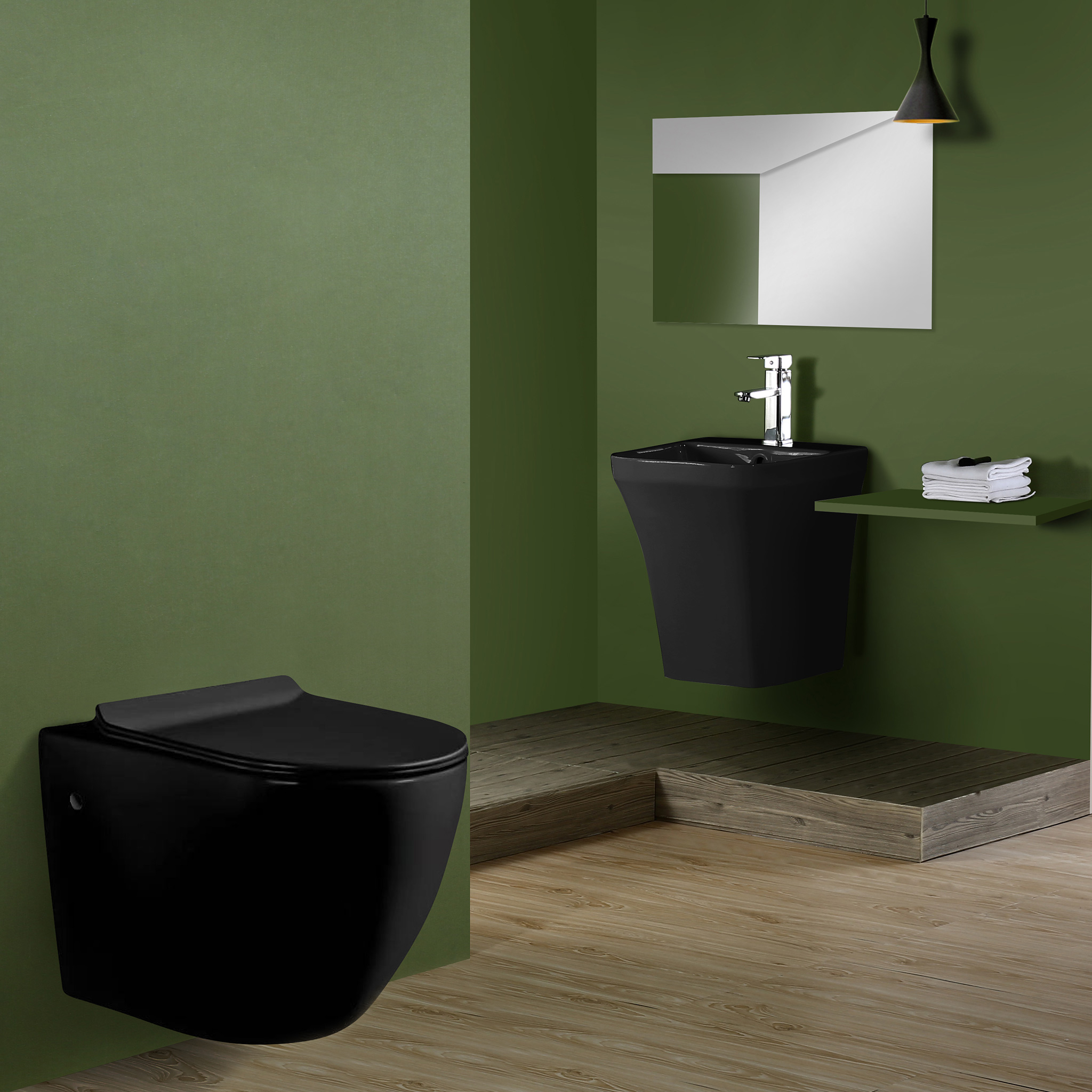 Vägghängd toalett inkl. Dold cistern | Svart | Toalettpaket Vägghängd toalett inkl. Dold cistern | Svart | Toalettpaket