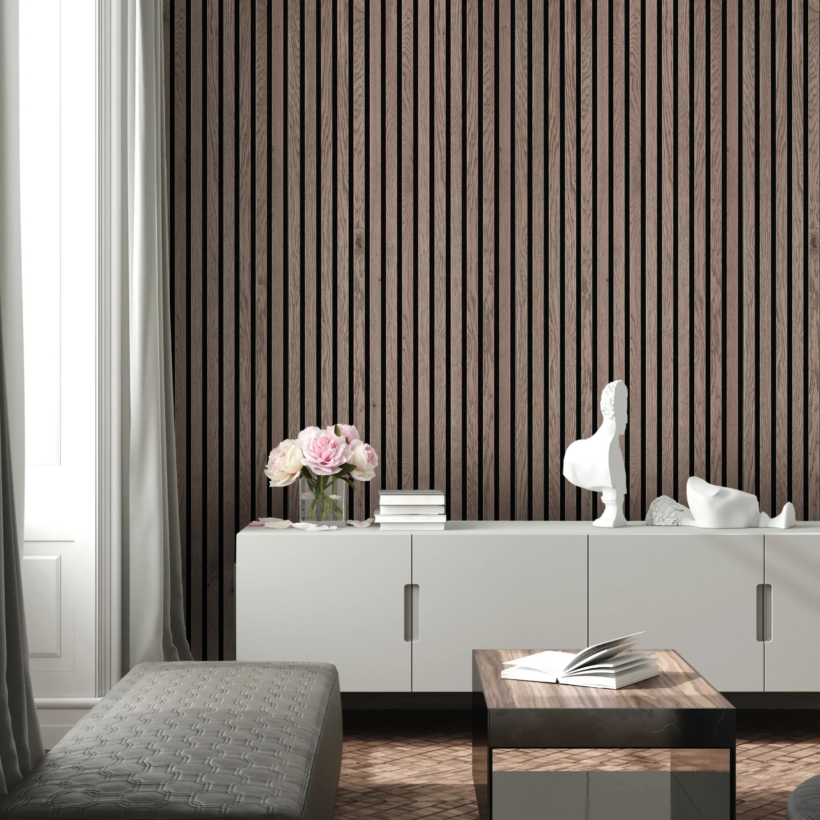 Trälamell akustikpaneler | 2700x600x21mm | Valnöt Trälamell akustikpaneler | 2700x600x21mm | Valnöt