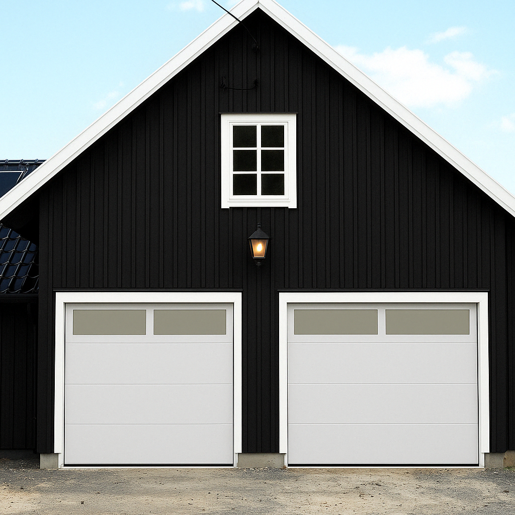 Garageport takskjutport med fj�rrstyrning | 2,5m bred | Med f�nster