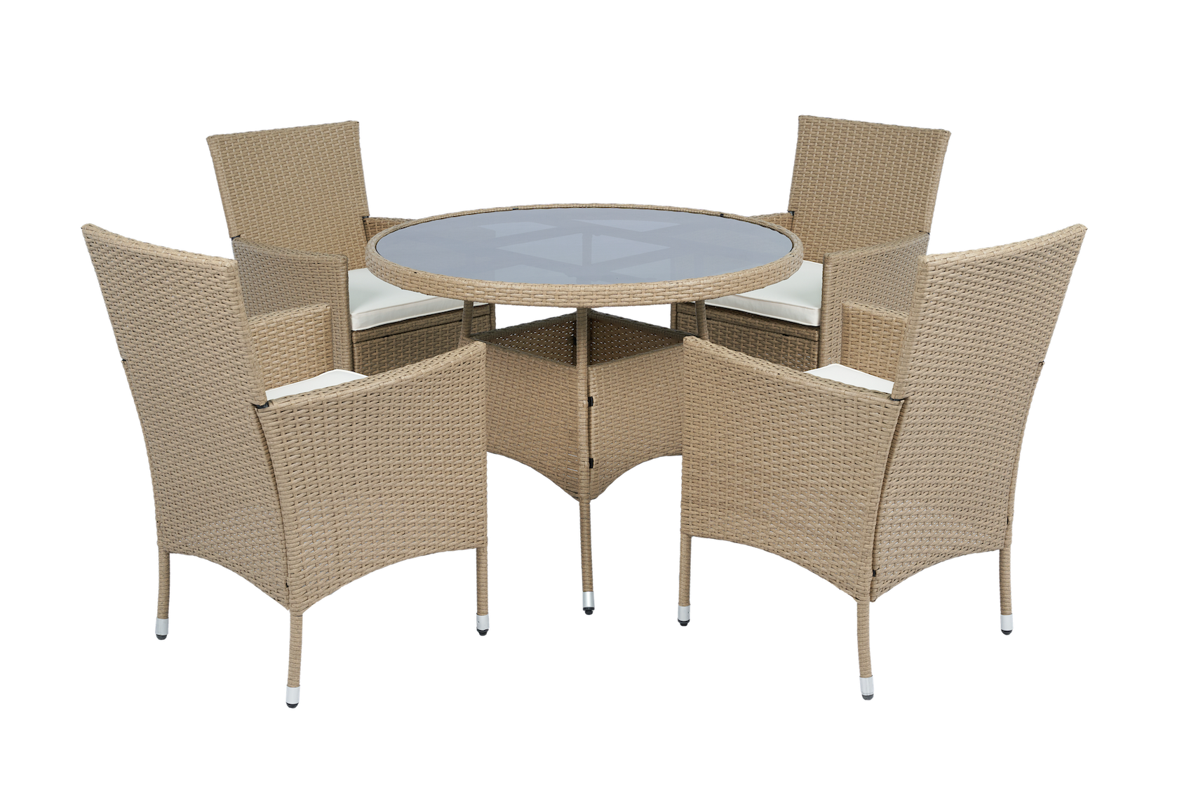 Rund matgrupp | Bord �100 cm & 4 stolar med dynor | Tyl�sand � Beige