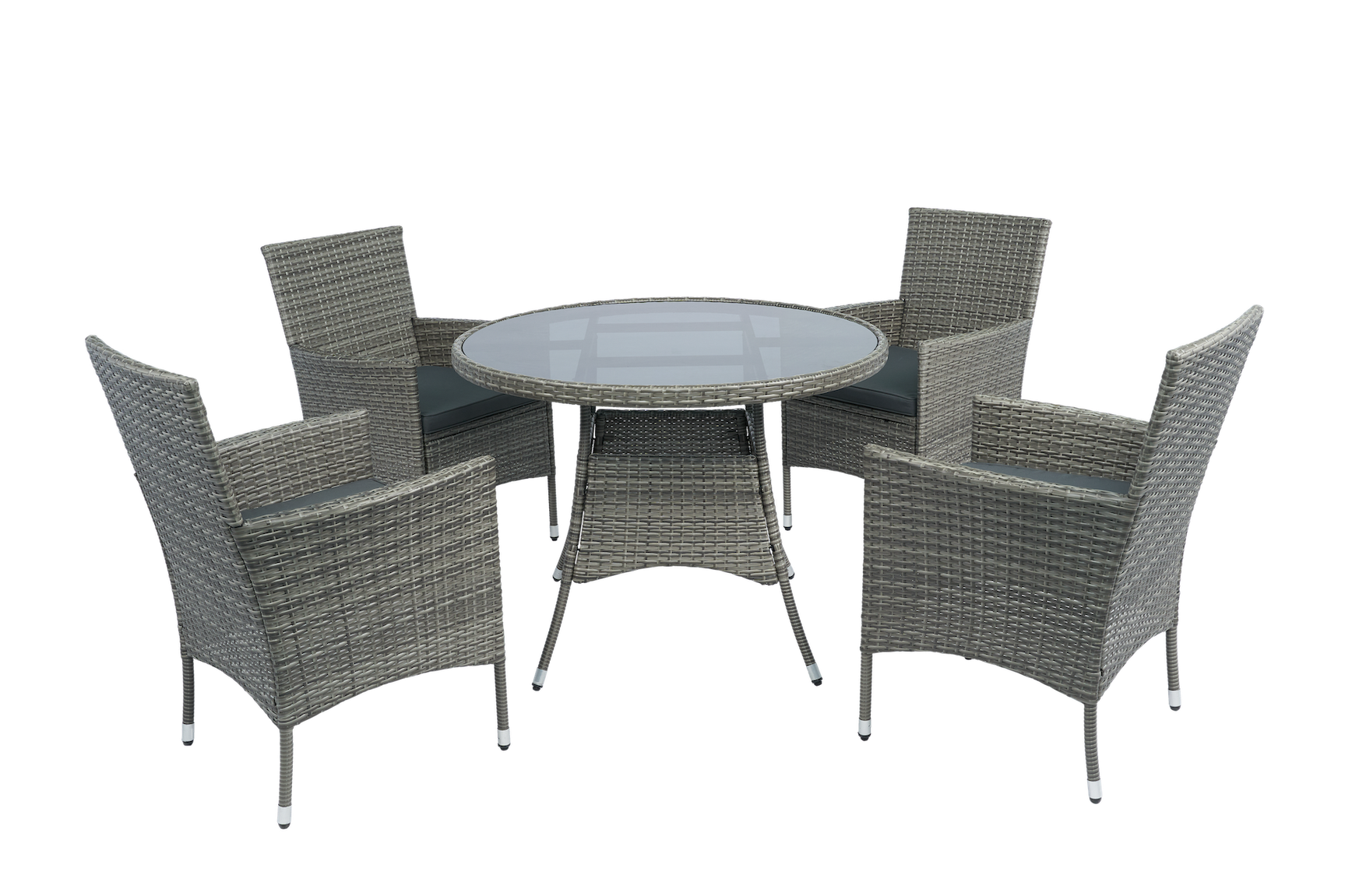 Rund matgrupp | Bord �100 cm & 4 stolar med dynor | Tyl�sand � Gr�