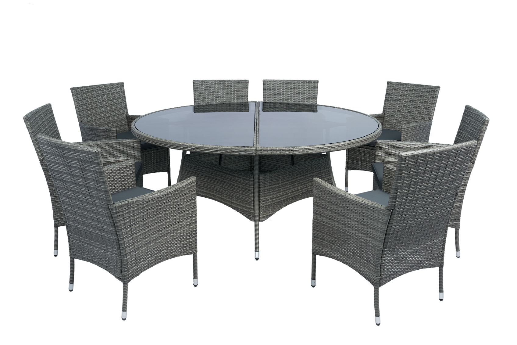 Matgrupp Tyl�sand gr� � 8 platser | Runt bord �170 cm & 8 stolar med dynor